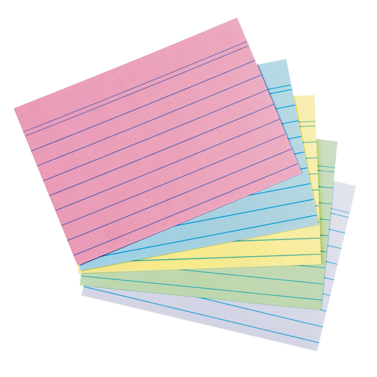 herlitz Index Cards A6 Ruled, Pack of 50 per Colour: Pink, Blue, Green, White and Yellow, 170 g/m²