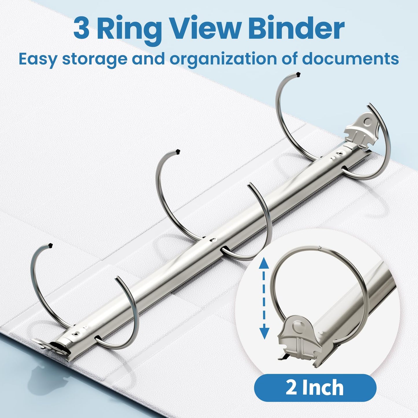 SUNEE 2 Inch Binders 3 Ring 4 Pack, PVC-Free Clear View 2" Binders (Fits 8.5x11 Inches) for School