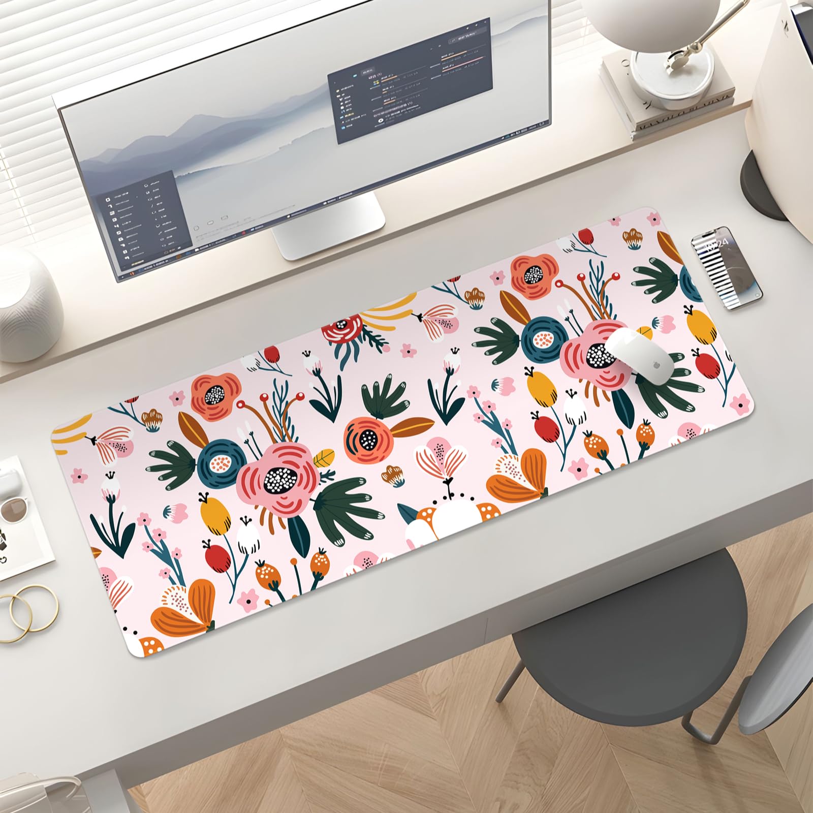Stanoha Cute Desk Mat for Keyboard Desktop Extra Large Mouse Pad, Floral