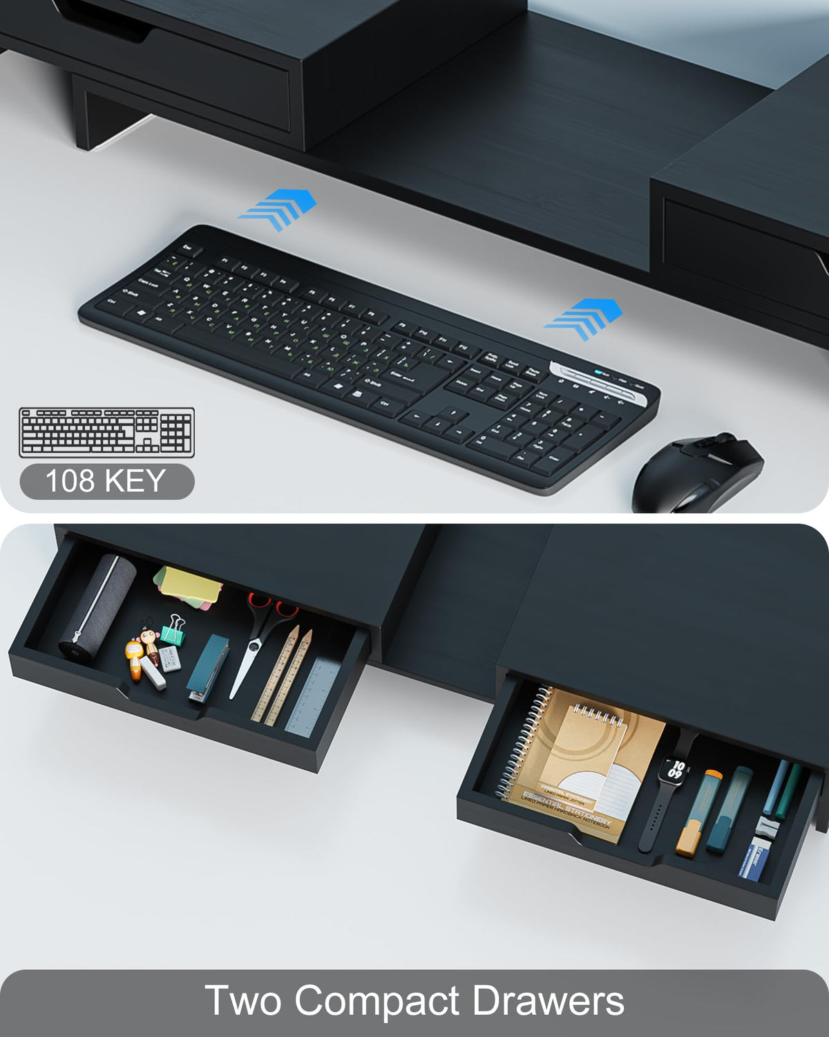 Epesoware Dual Monitor Riser with Two Drawer for Desk, No Assembly Required