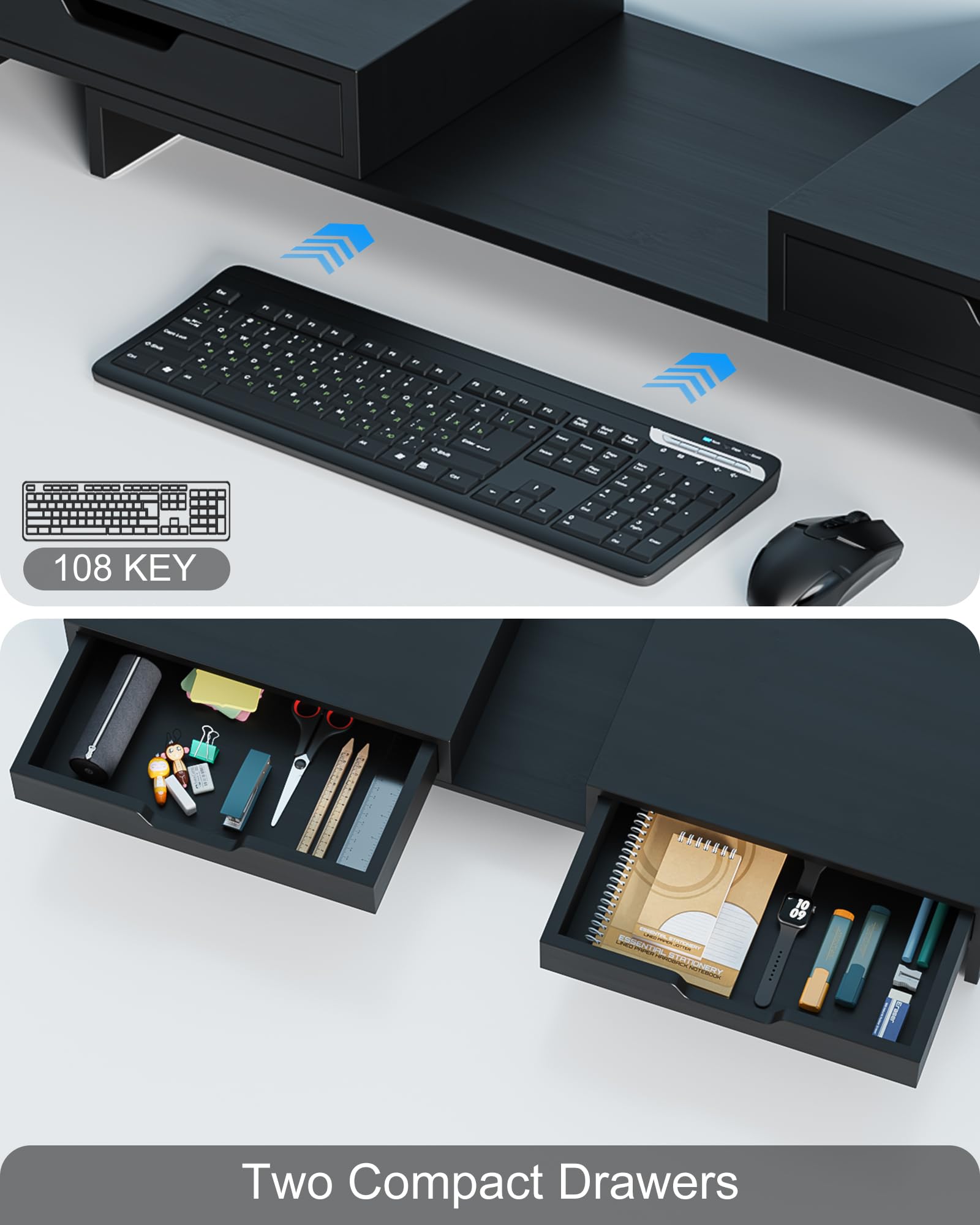 Epesoware Dual Monitor Riser with Two Drawer for Desk, No Assembly Required