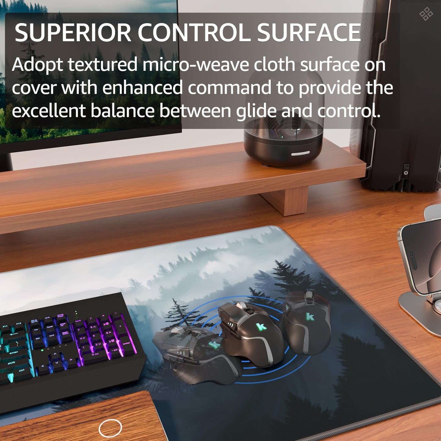 KTRIO Large Gaming Mouse Pad, Desk Mat, 31.5 x 15.7 in, Cloud Forest, XXL