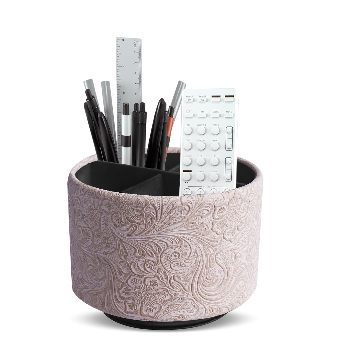 lizimandu Round Leather Art Supply Organizer,Remote Control Holder,360 Degree