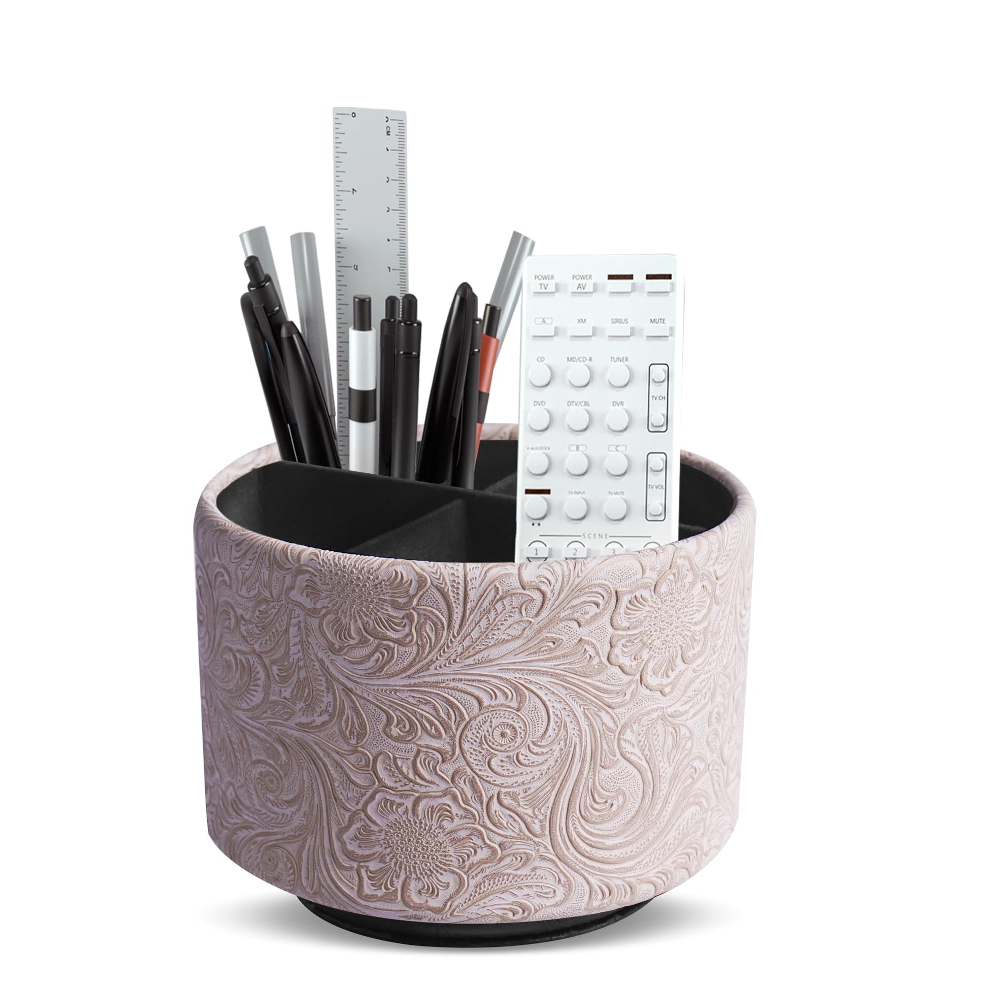 lizimandu Round Leather Art Supply Organizer,Remote Control Holder,360 Degree
