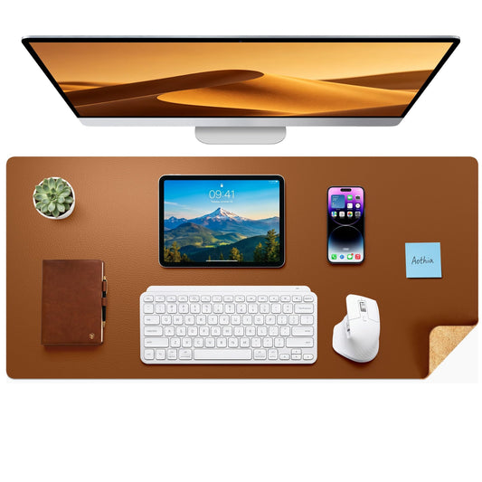 Aothia Double-Sided Desk Pad, 37.8"x17" Leather Desk Mat, Eco Cork Desk Pad Protector,Large Mouse