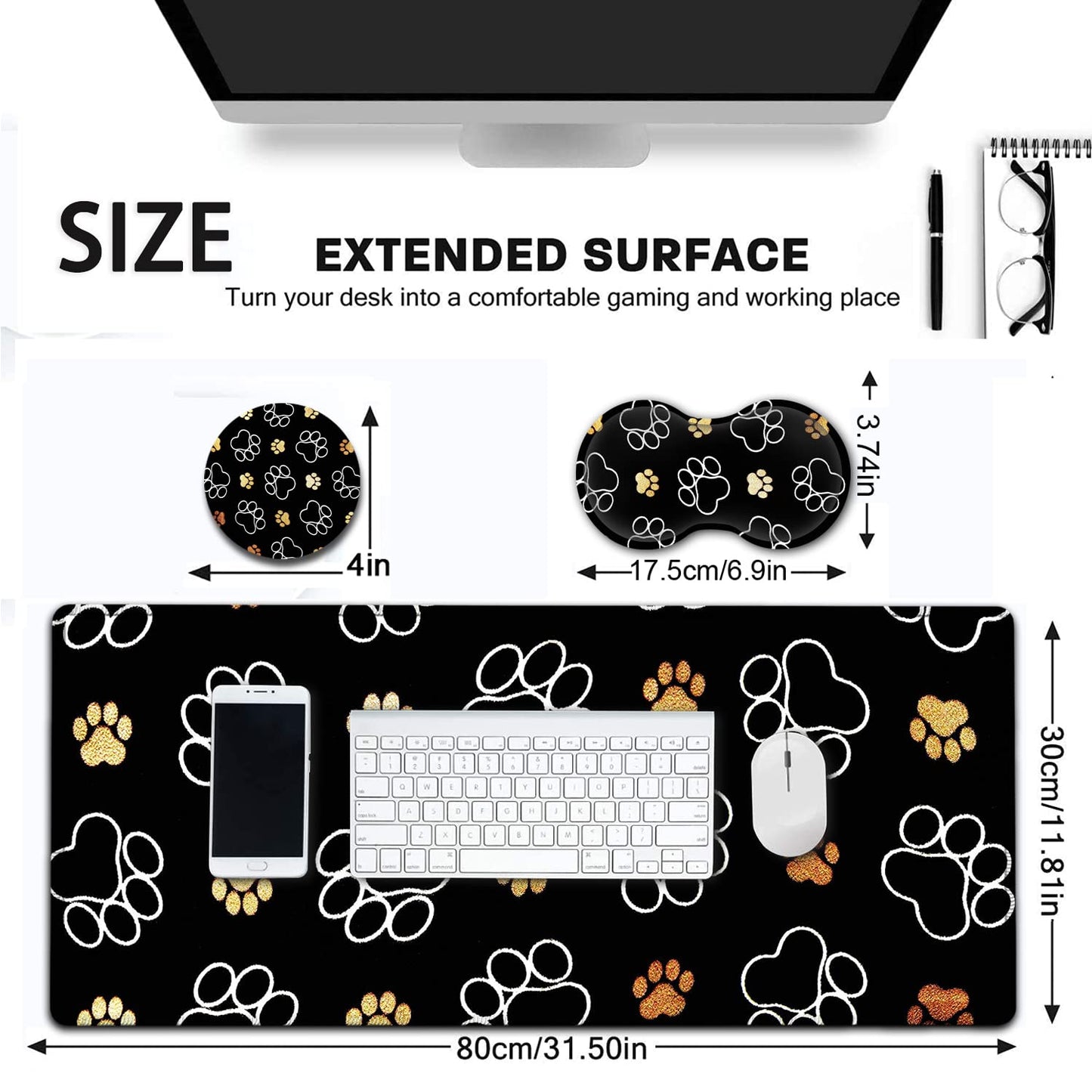 Large Mouse Pad, Extended Office Desk Pad 31.5x11.8in, Ergonomic Memory Foam Mouse Wrist Rest