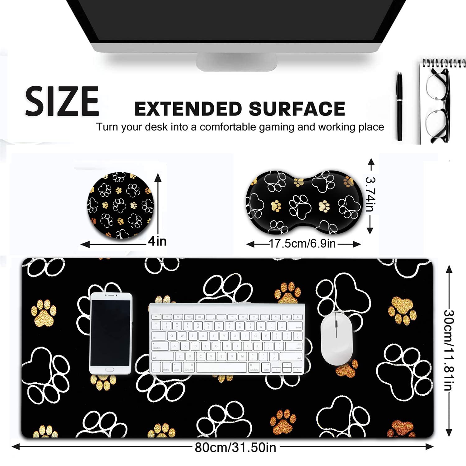 Large Mouse Pad, Extended Office Desk Pad 31.5x11.8in, Ergonomic Memory Foam Mouse Wrist Rest