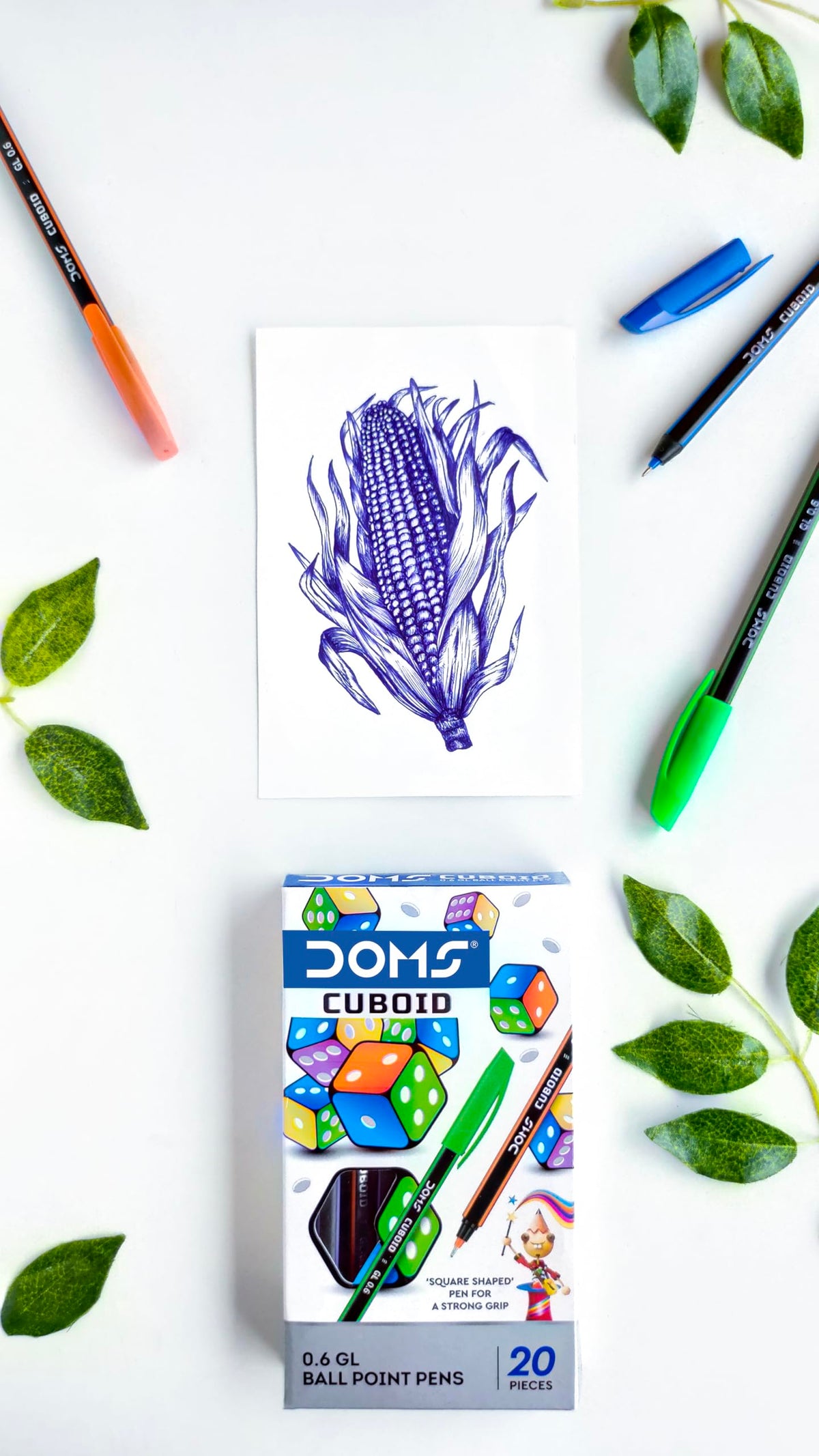 Doms Cuboid 0.6 mm Ball Pen Jar Pack | Square Shaped For Strong & Better Grip | Lightweight &