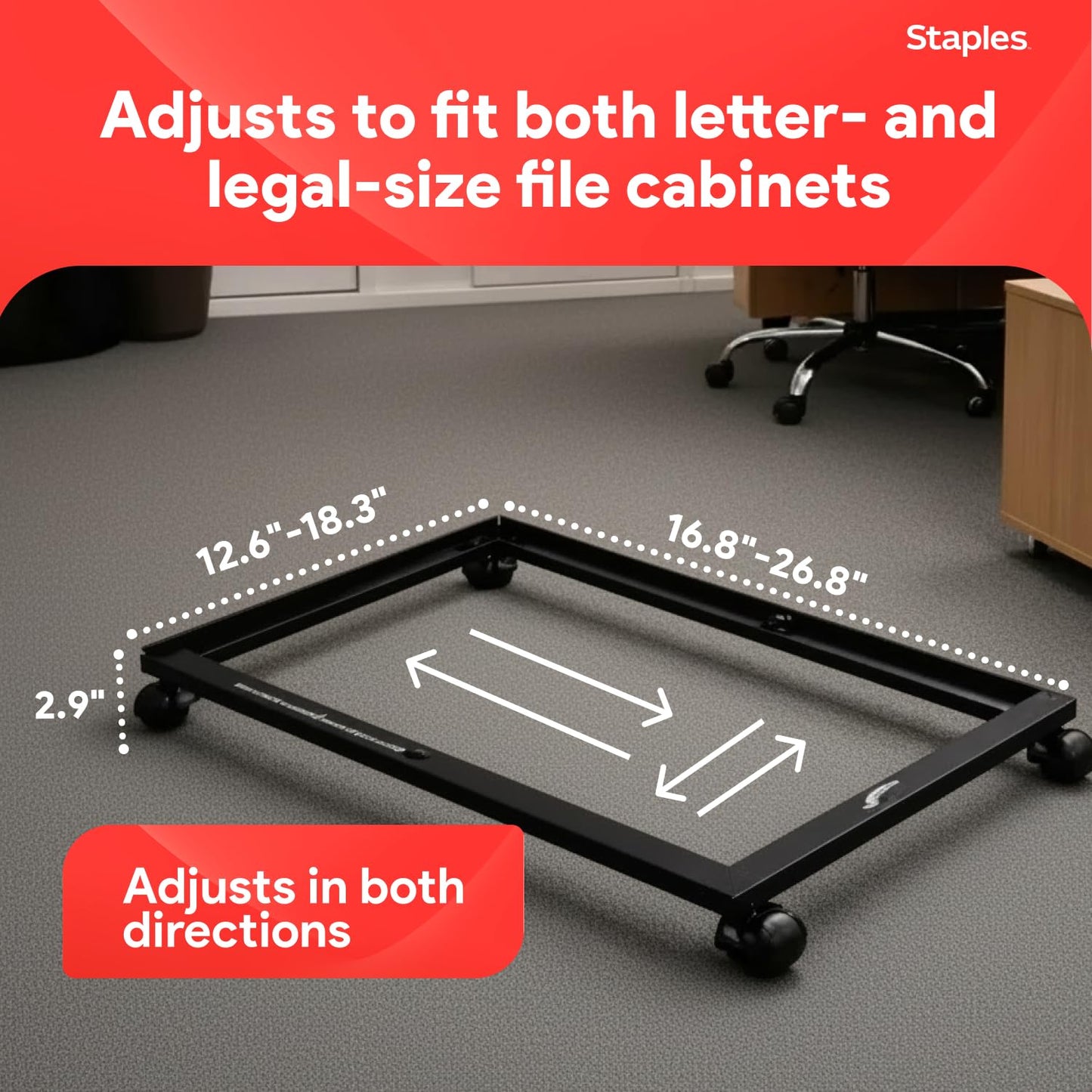 Staples Adjustable File Caddy, Letter/Legal Files, Black, Heavy Duty