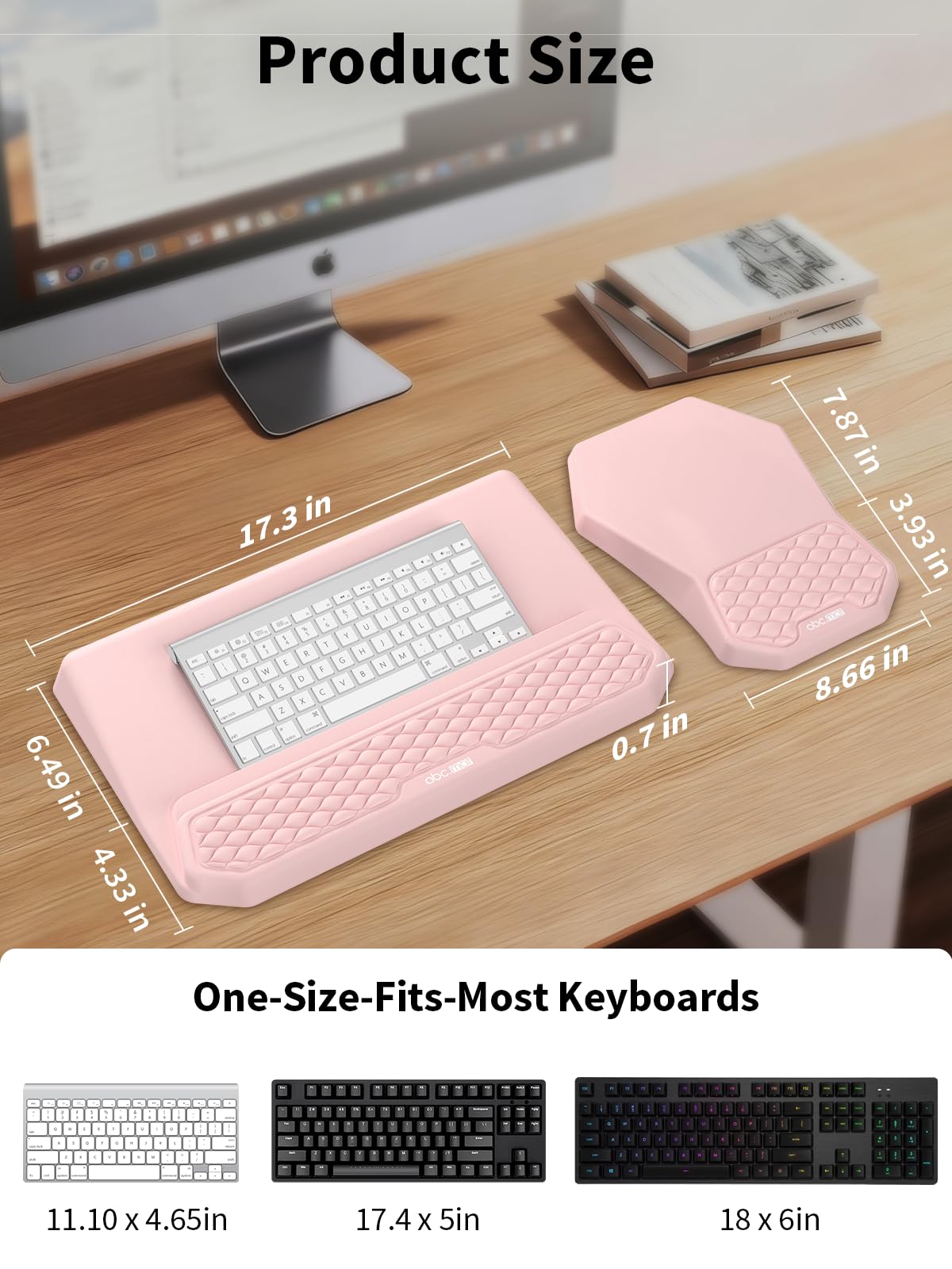 3-in-1 Ergonomic Keyboard Stand with Wrist Rest & Mouse Pad Set, Pink