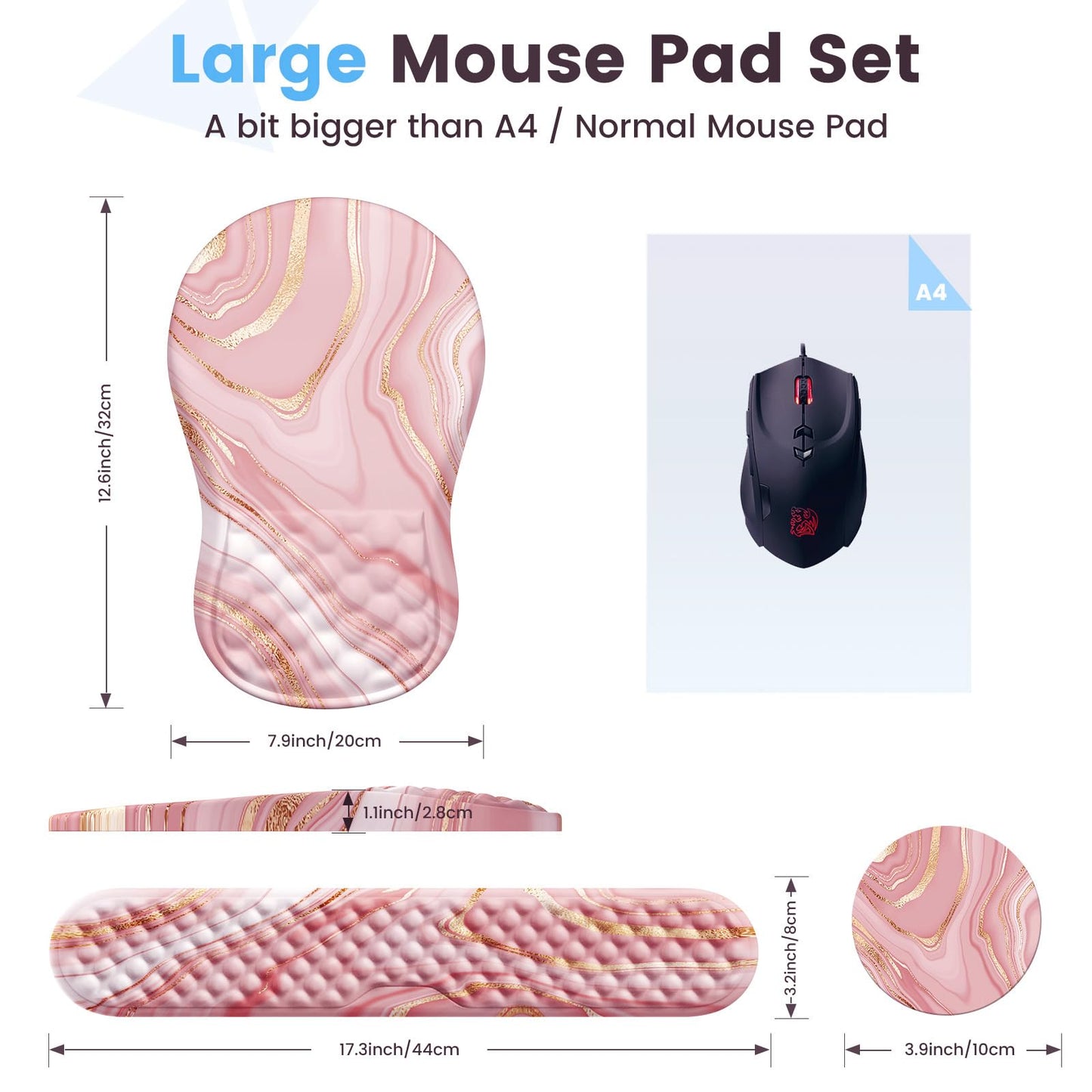 HAOCOO Ergonomic Keyboard Wrist Rest & Mouse Pad Set, Rose Gold Pink