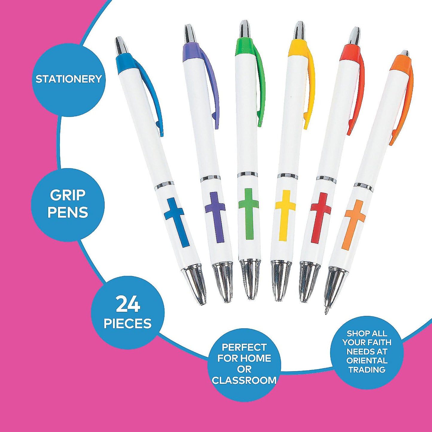 Fun Express Christian Cross Grip Religious Pens (Bulk Set of 24)