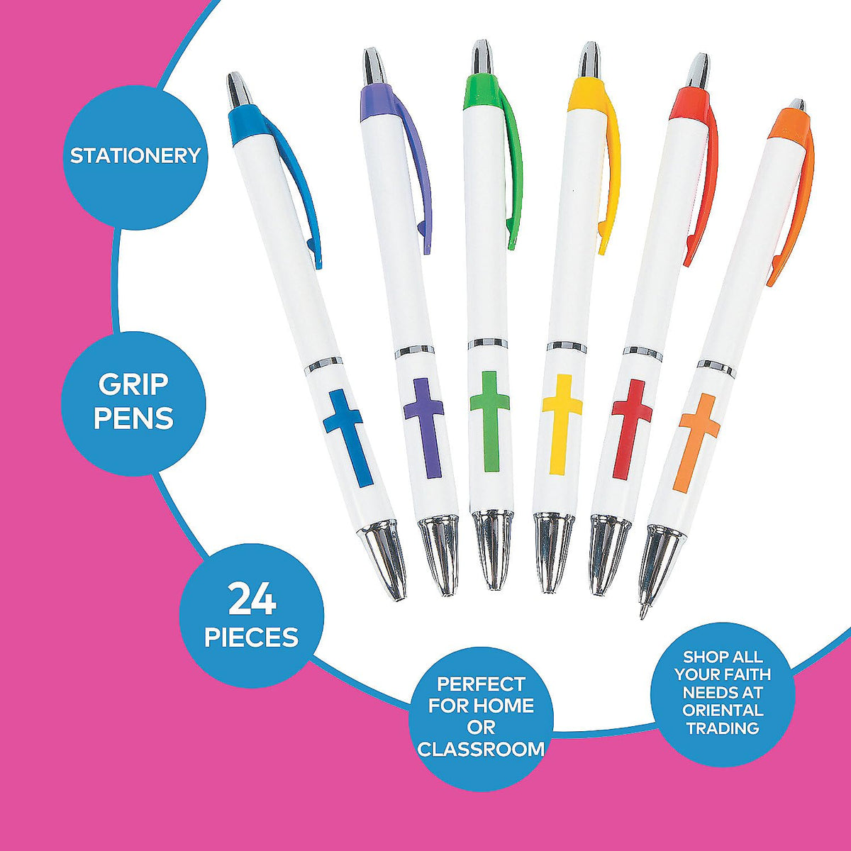 Fun Express Christian Cross Grip Religious Pens (Bulk Set of 24)
