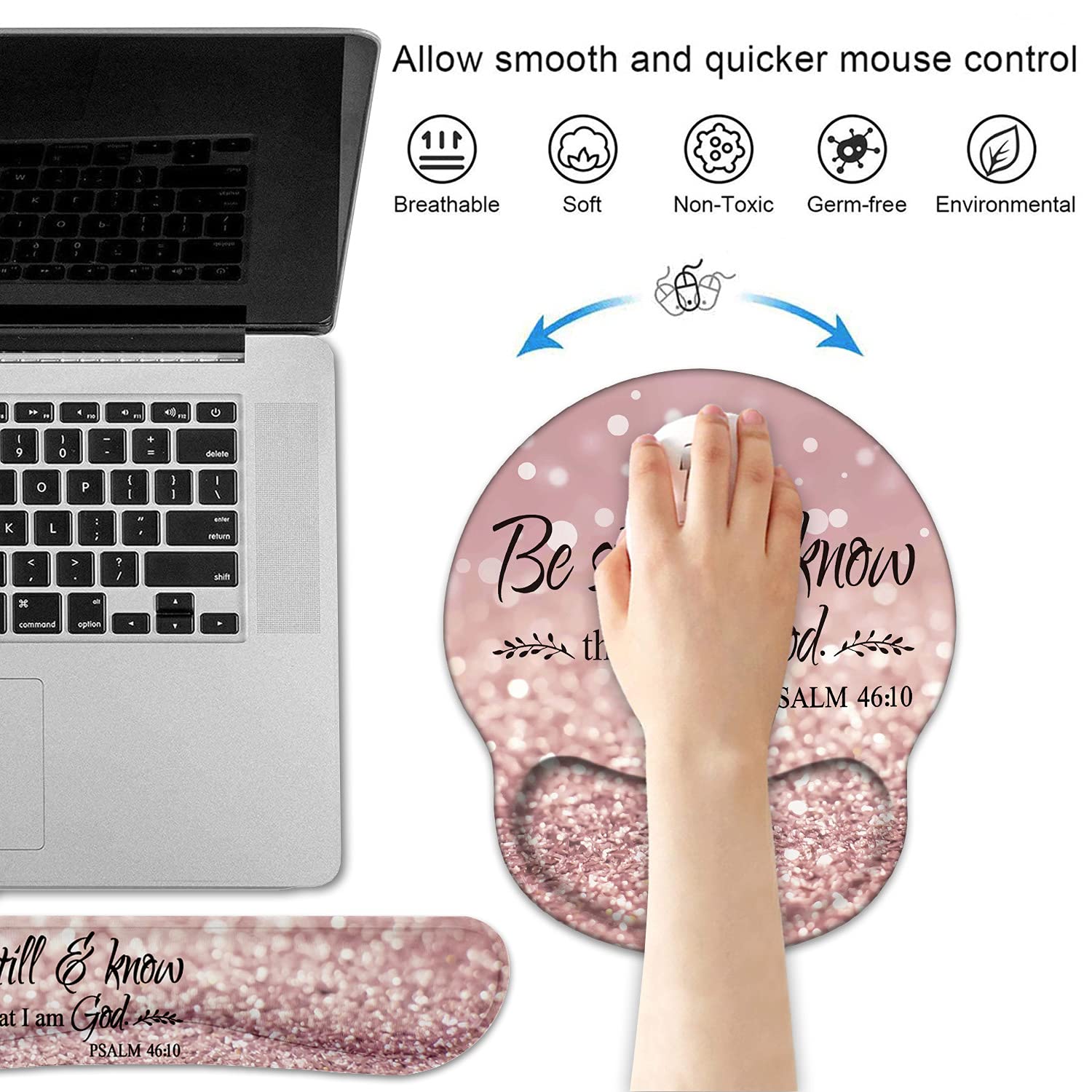 Keyboard Wrist Rest and Mouse Pad Wrist Rest Support Set with Coasters, Non-Slip PU Base for Gaming