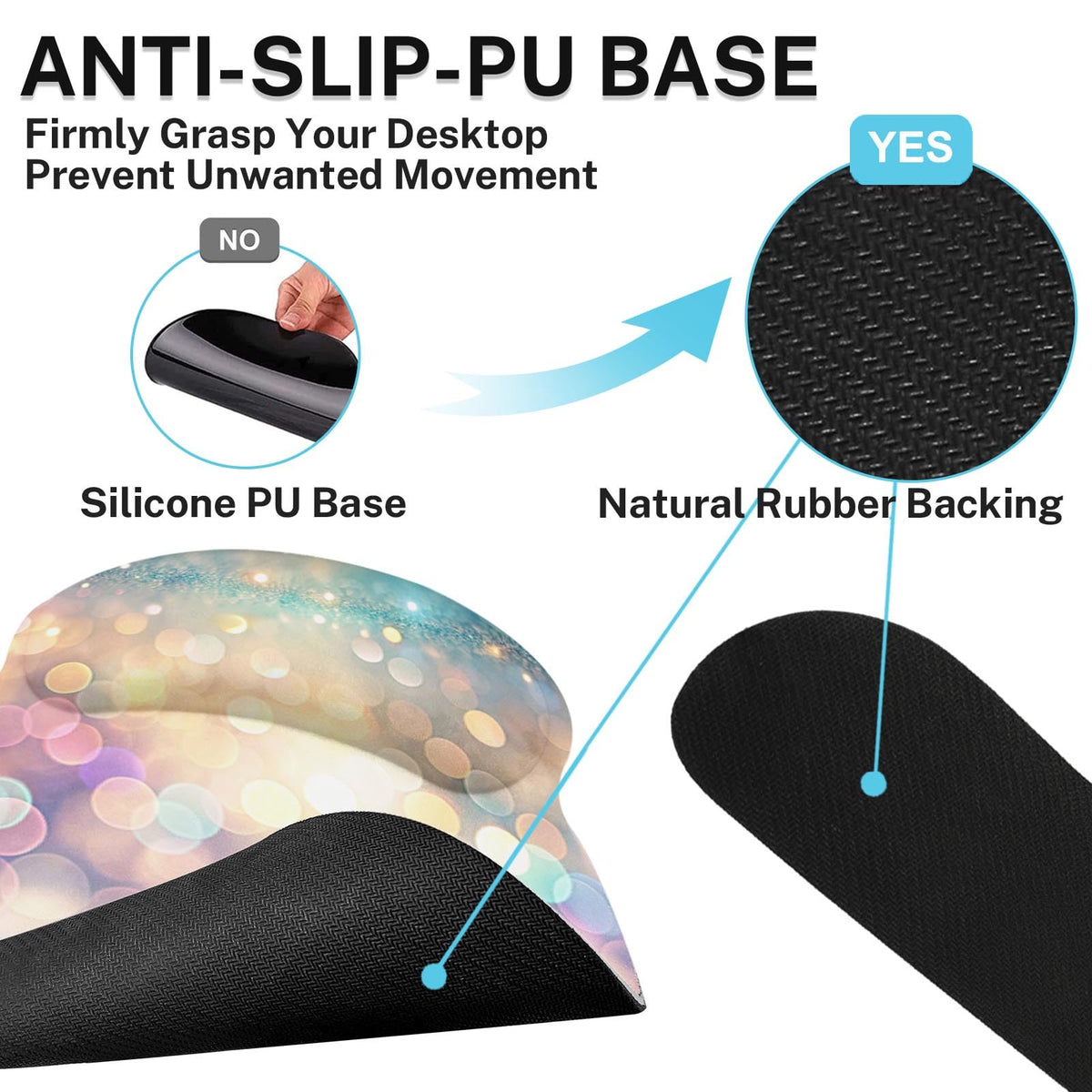 Britimes Ergonomic Mouse Pad Set with Wrist Rest, Glitter Gold