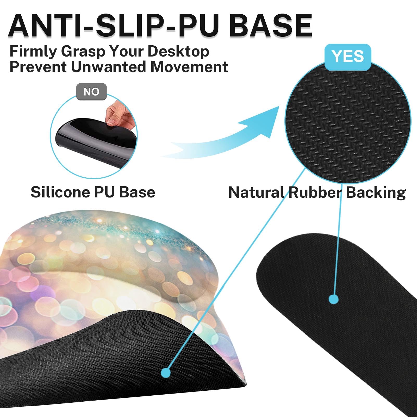 Britimes Ergonomic Mouse Pad Set with Wrist Rest, Glitter Gold