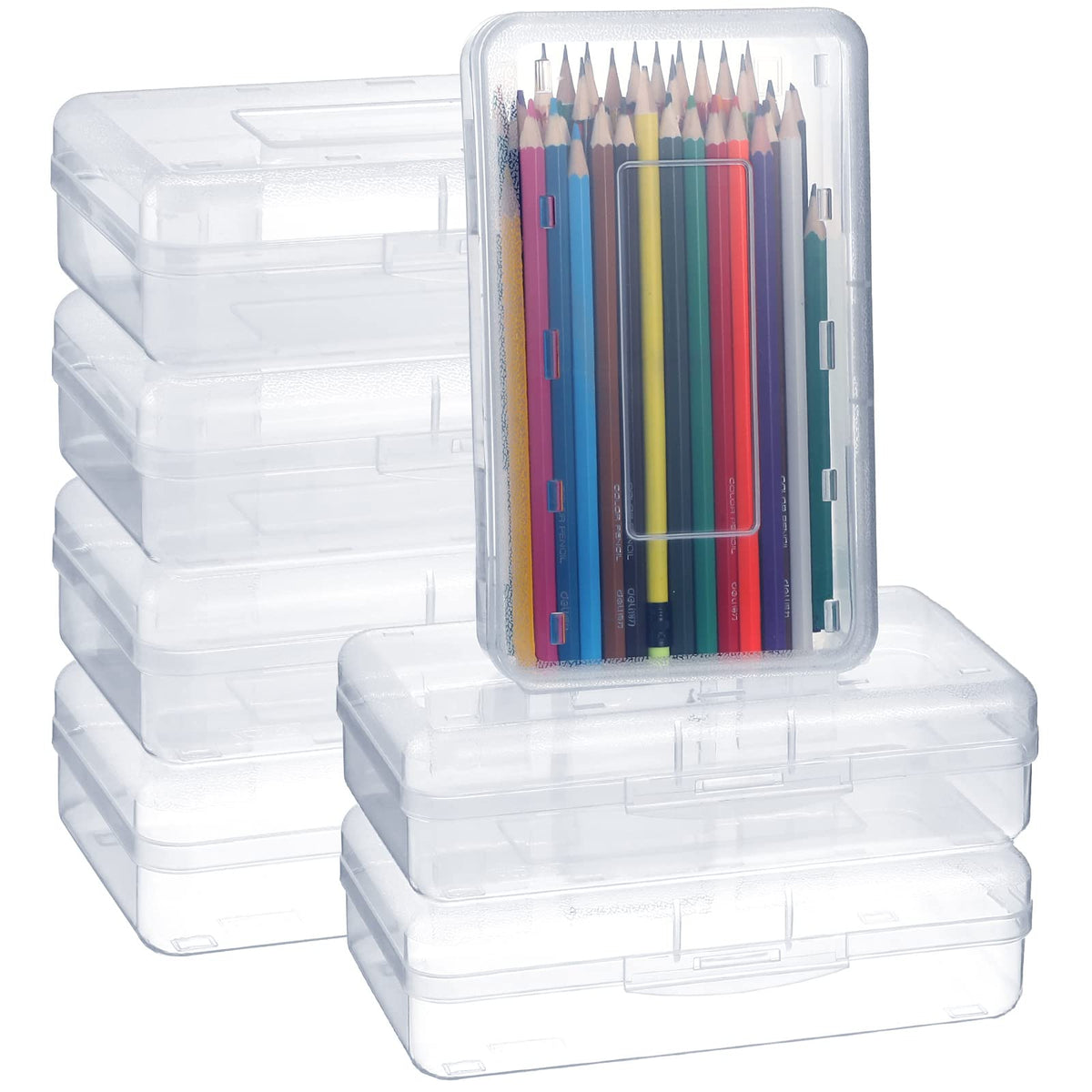 Leelosp 12 Pack Pencil Boxes Bulk, Large Plastic Case,Clear