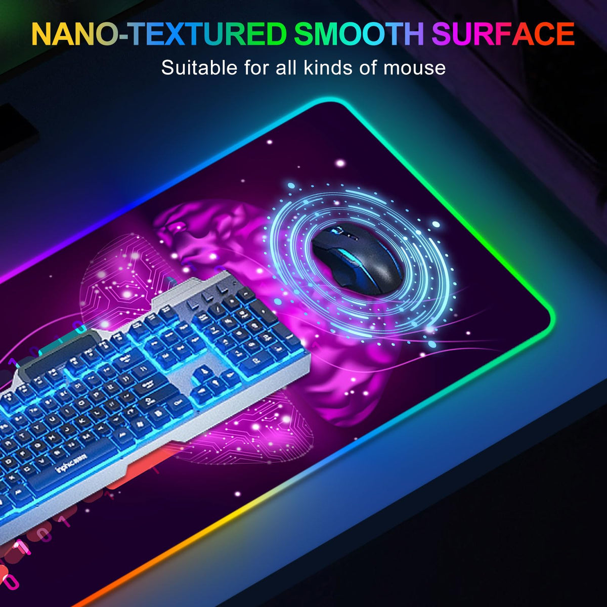 ARTSO Purple RGB Gaming Mouse Pad, XXL Large Extended Glowing Led Keyboard Mat, Cool Mouse pad Desk