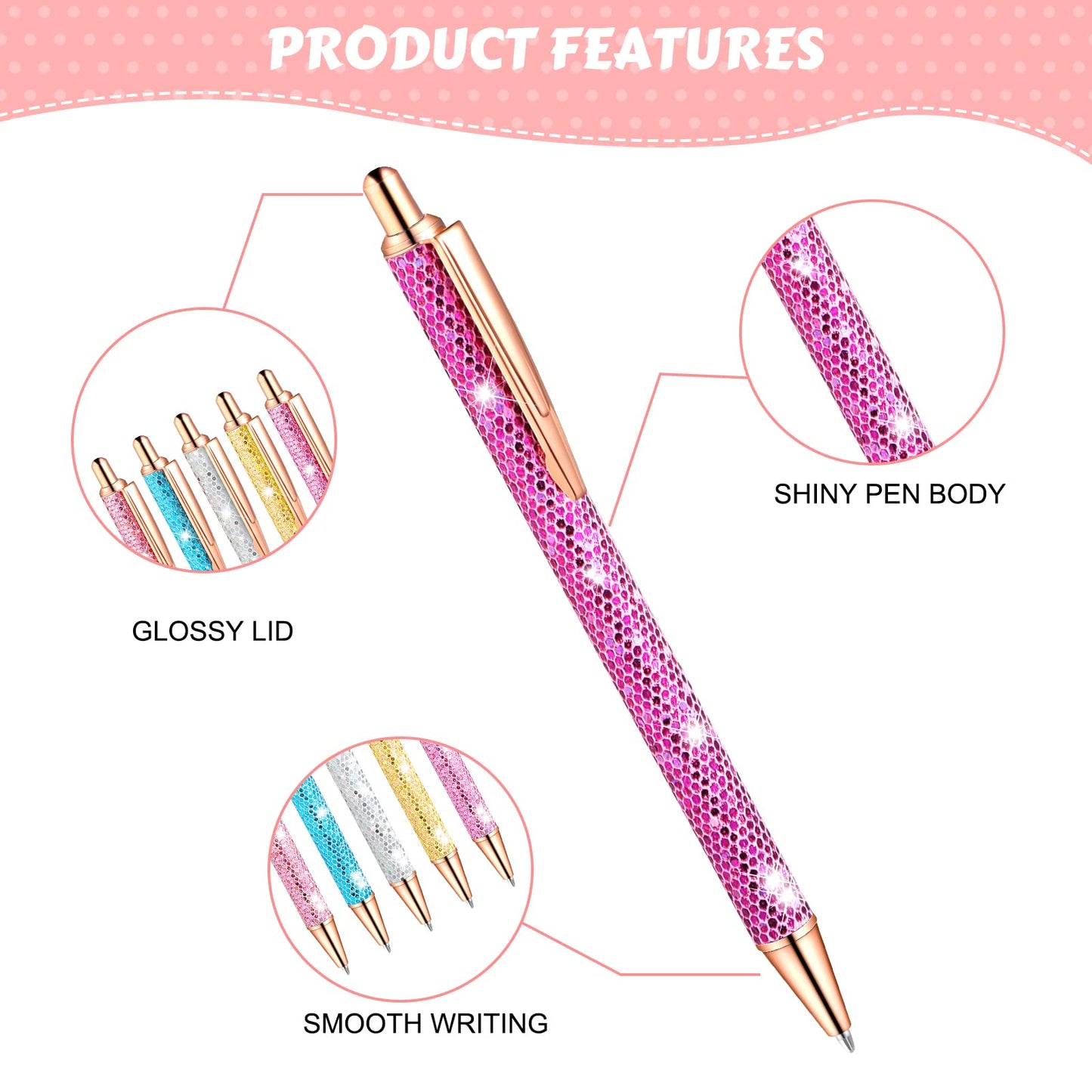 Epakh 11 Pcs Fancy Pens for Women Glitter Sparkly Pretty Pen, Scale Style