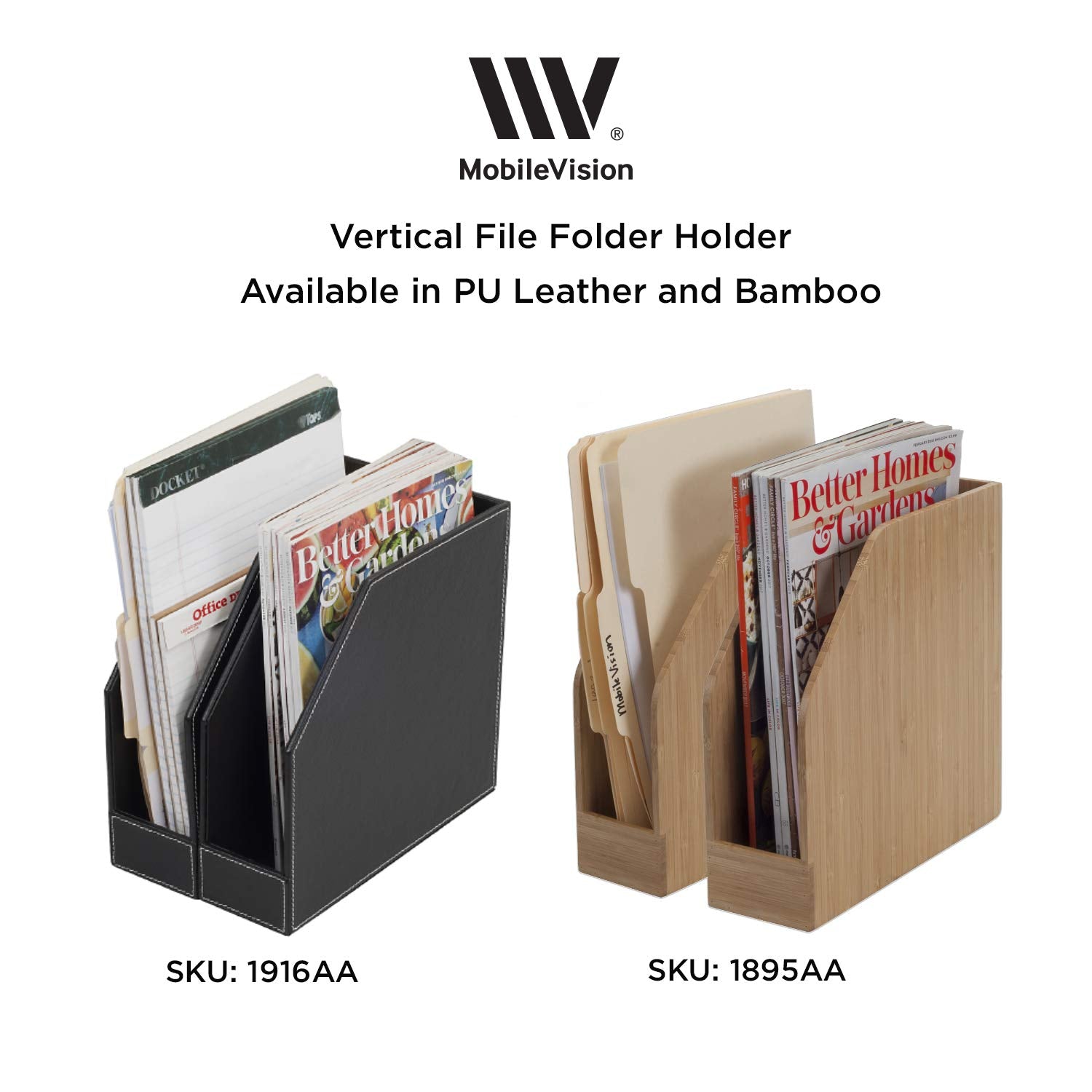 MobileVision Bamboo Vertical File Folder Holder & Office Product Organizer, Store Files, Magazines