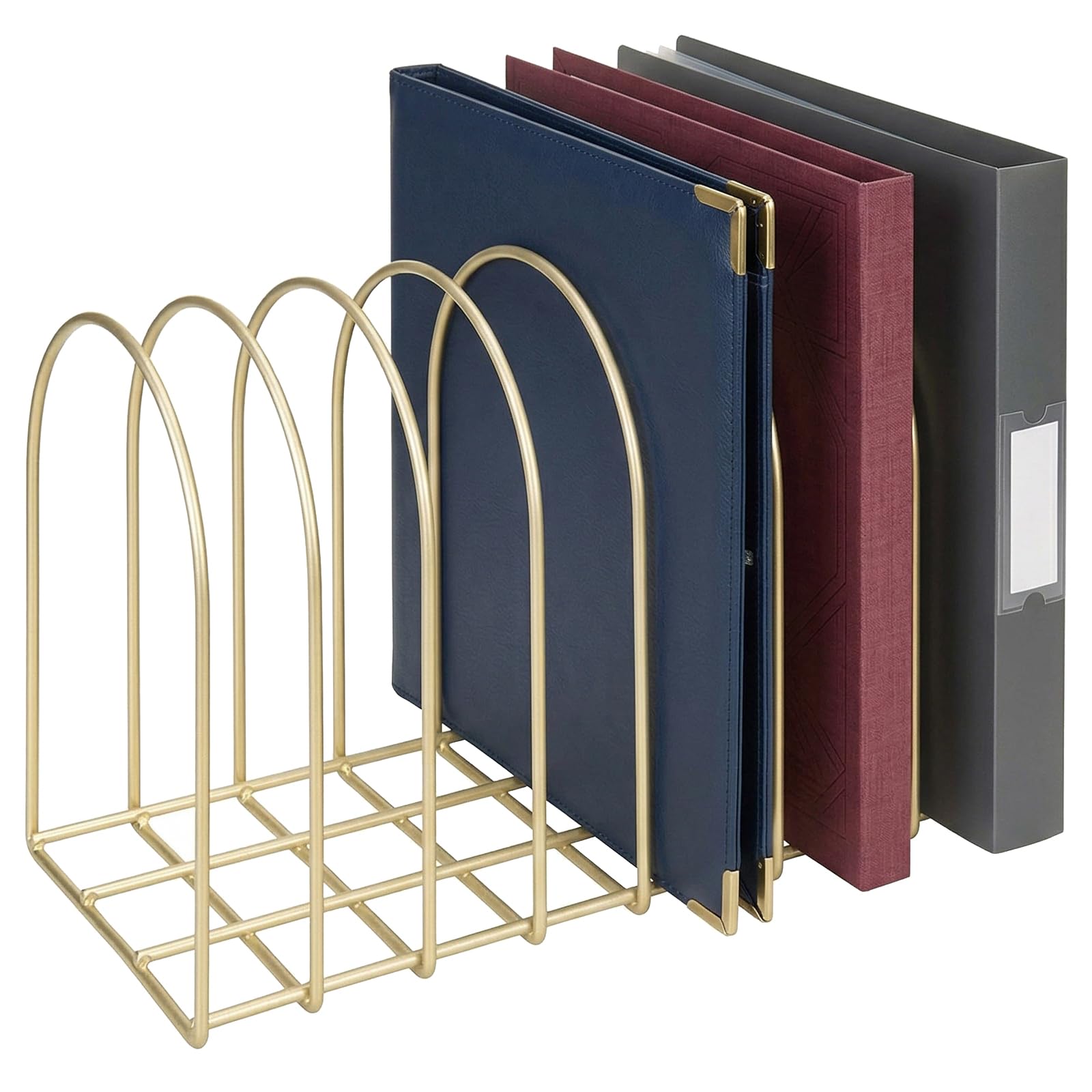 MyGift Brass Metal Wire File Desk Organizer Binder Holder with 8 Wide Slots