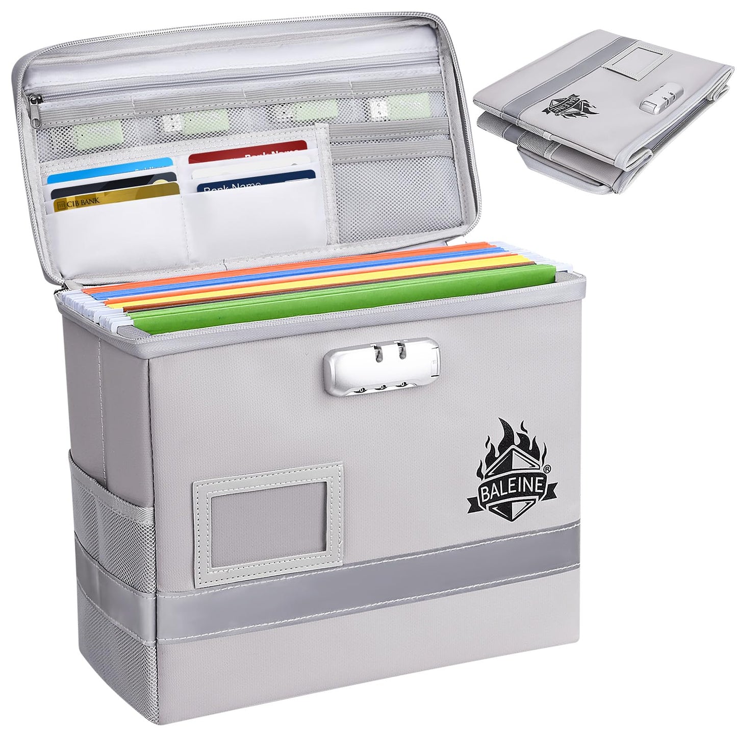 BALEINE Fireproof Document Box with Lock, Portable Fireproof Document Bag Waterproof Fire Proof
