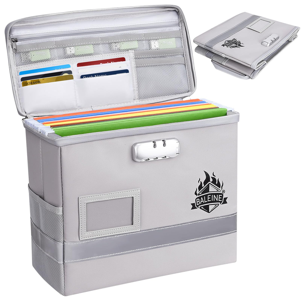 BALEINE Fireproof Document Box with Lock, Portable Fireproof Document Bag Waterproof Fire Proof