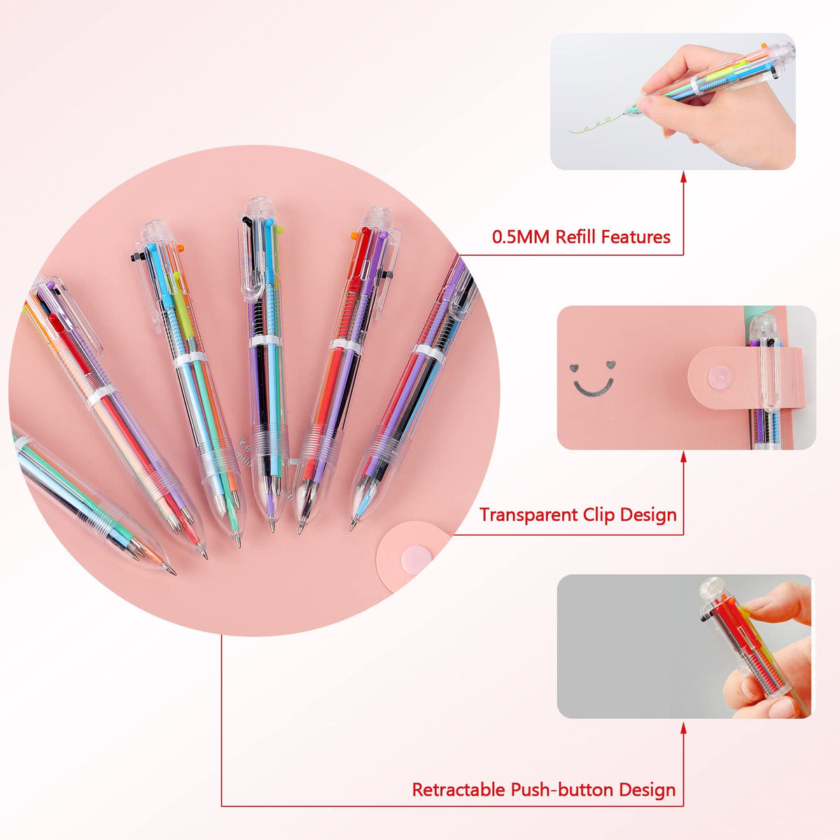 Enyeopd 48 Pack Multicolor Pen in One, Fun Pens for Kids Party Favors, Valentines Day Pen Bulk