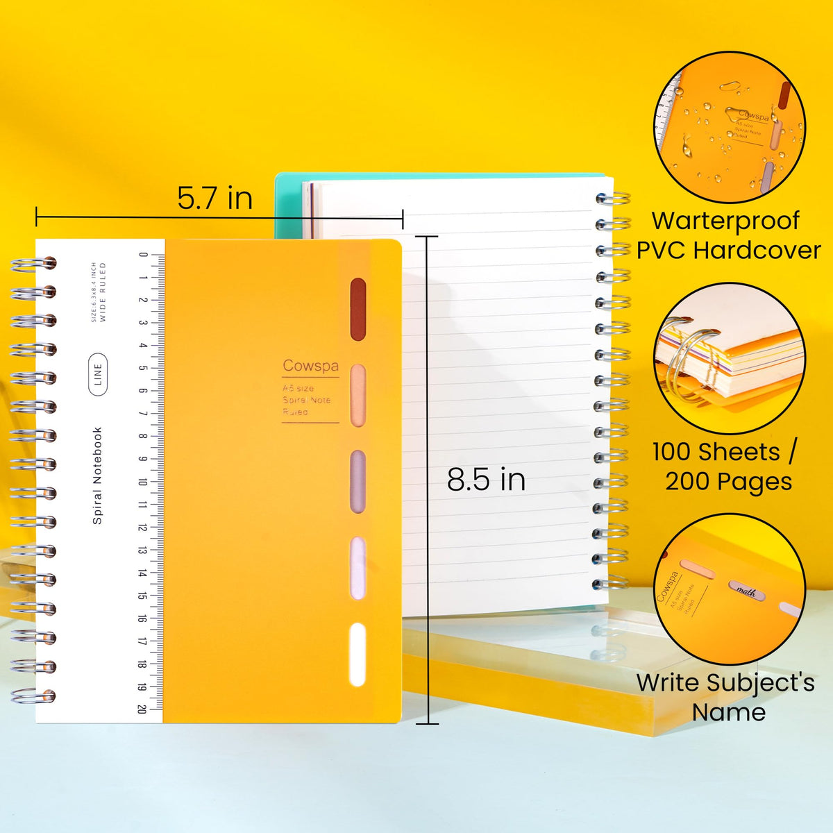 Yoment 2 Pack 5 Subject Notebook Wide Ruled Spiral Notebooks 5x7 with Tabs