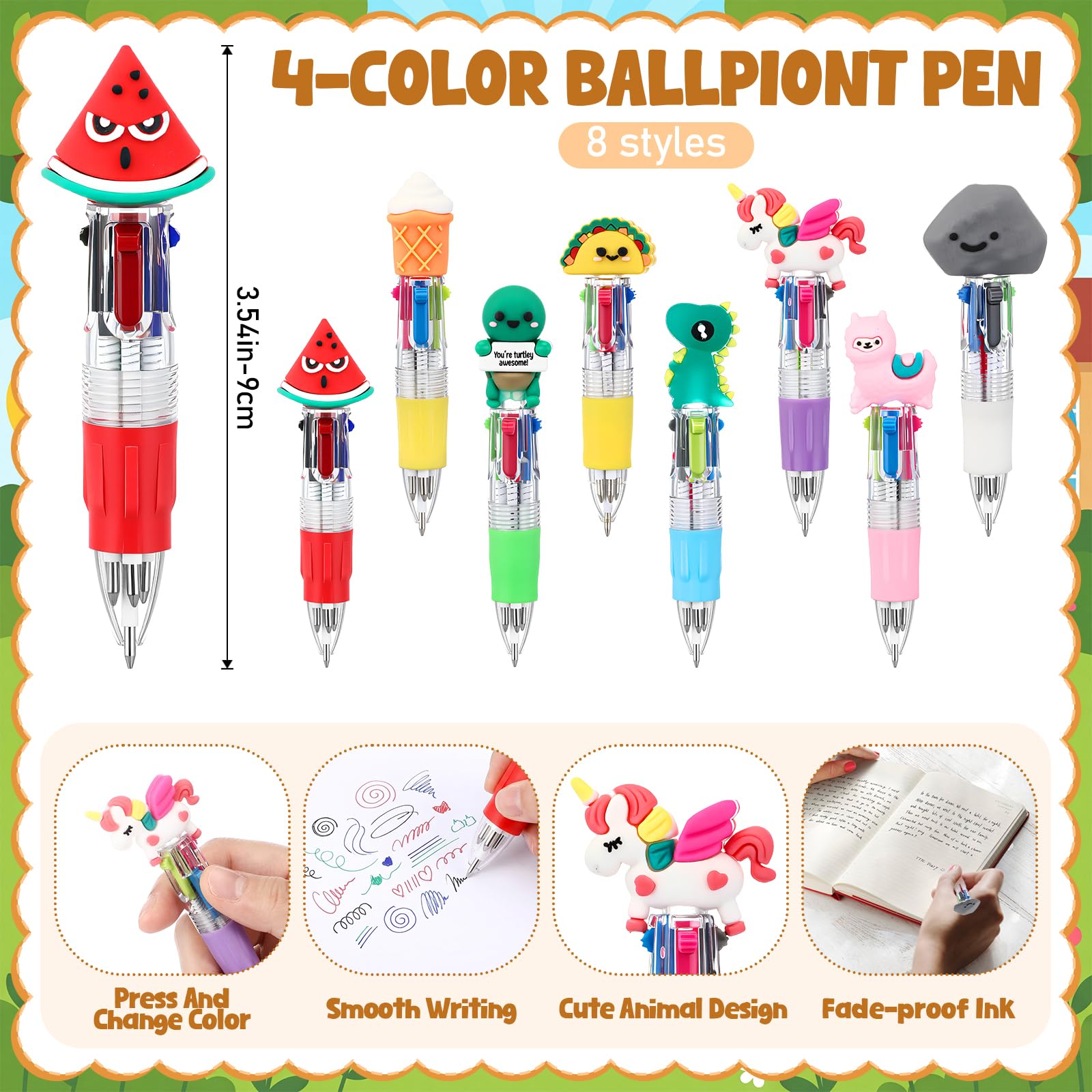 Sayglossy 24 Sets 4-in-1 Multicolor Pens Bulk with Positive Animal Cards