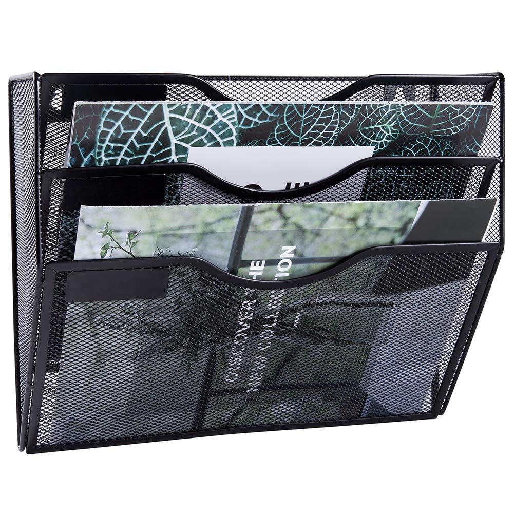 EASEPRES 3 Pocket Mesh Hanging Wall File Organizer, Wall Mounted Mail Paper Document Folder Holder