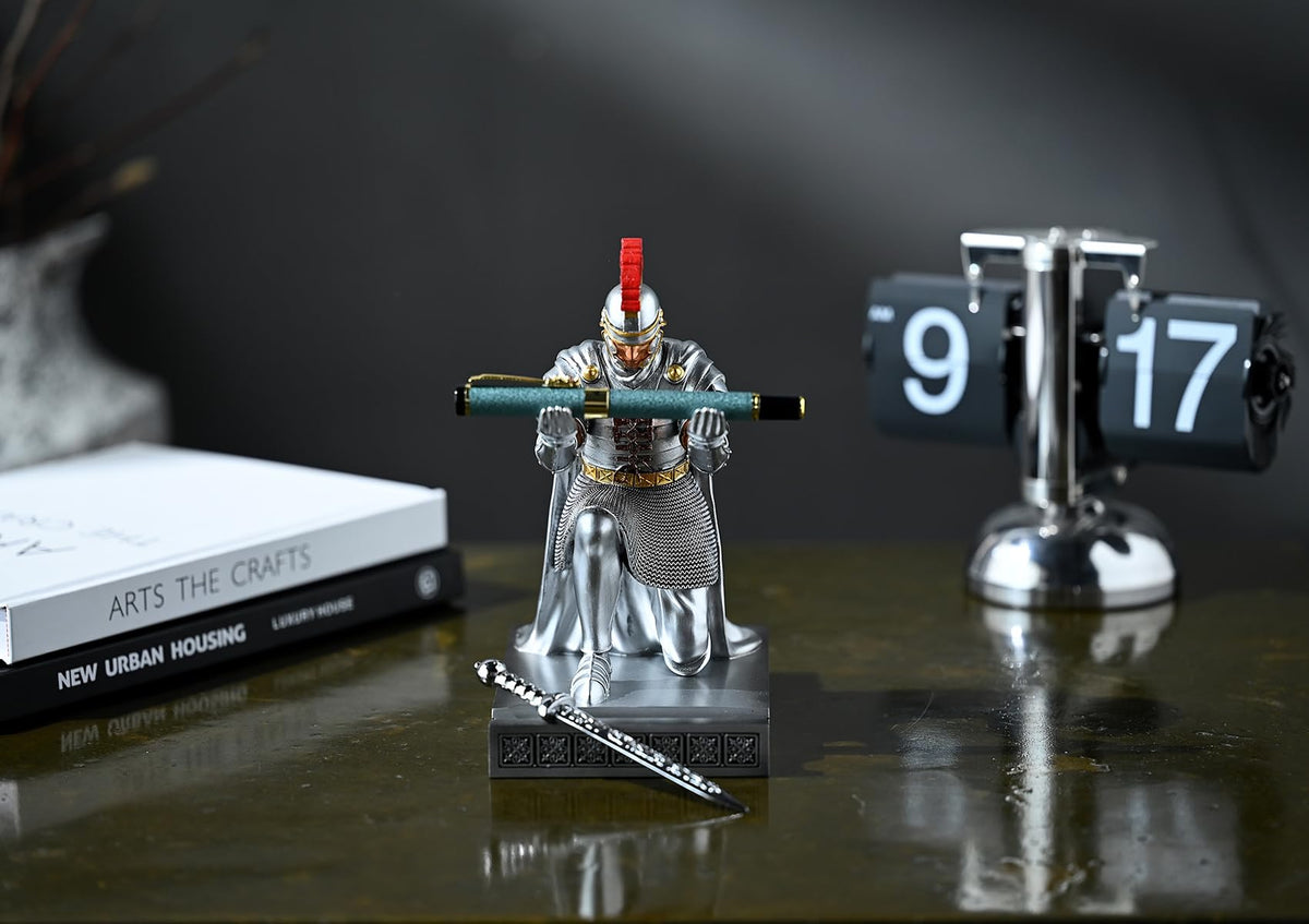 Roman Praetorian Prefect Warrior Knight Pen Holder Desk Ornament Silver
