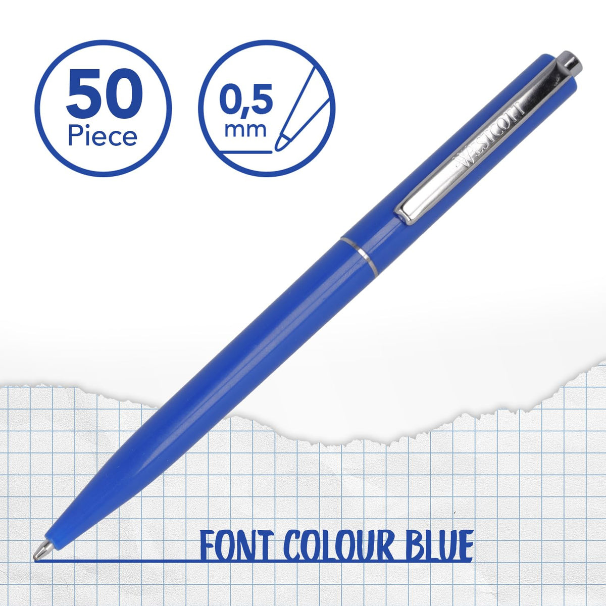 Westcott ballpoint pen ALLTIME blue 50 pieces | Retractable biro pens with blue ink | Line width M