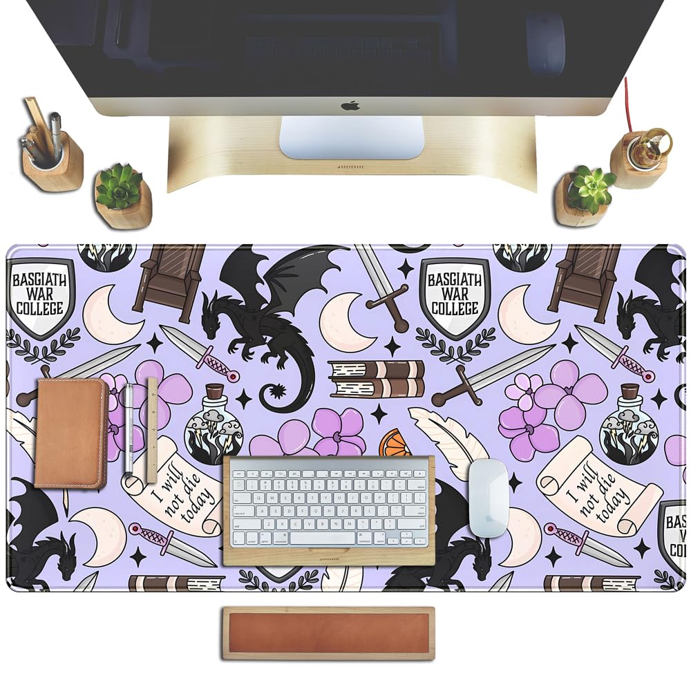 Cute Desk Pad Kawaii Black Loong Mouse Pad Purple Magic Desk Keyboard Pad, Large Gaming Mouse Pad