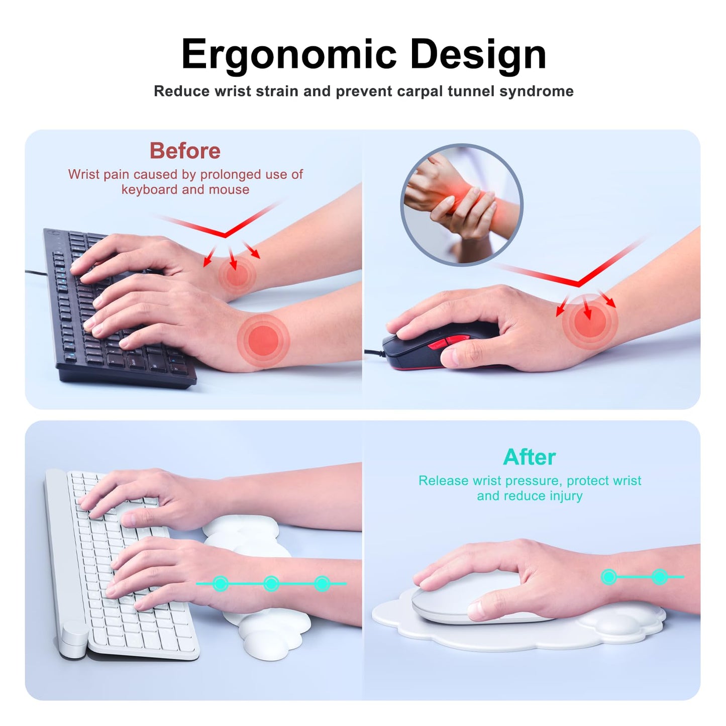 MOKURU Cloud Mouse Pad with Wrist Rest, Cloud Keyboard Wrist Rest, Mouse Pad Wrist Support