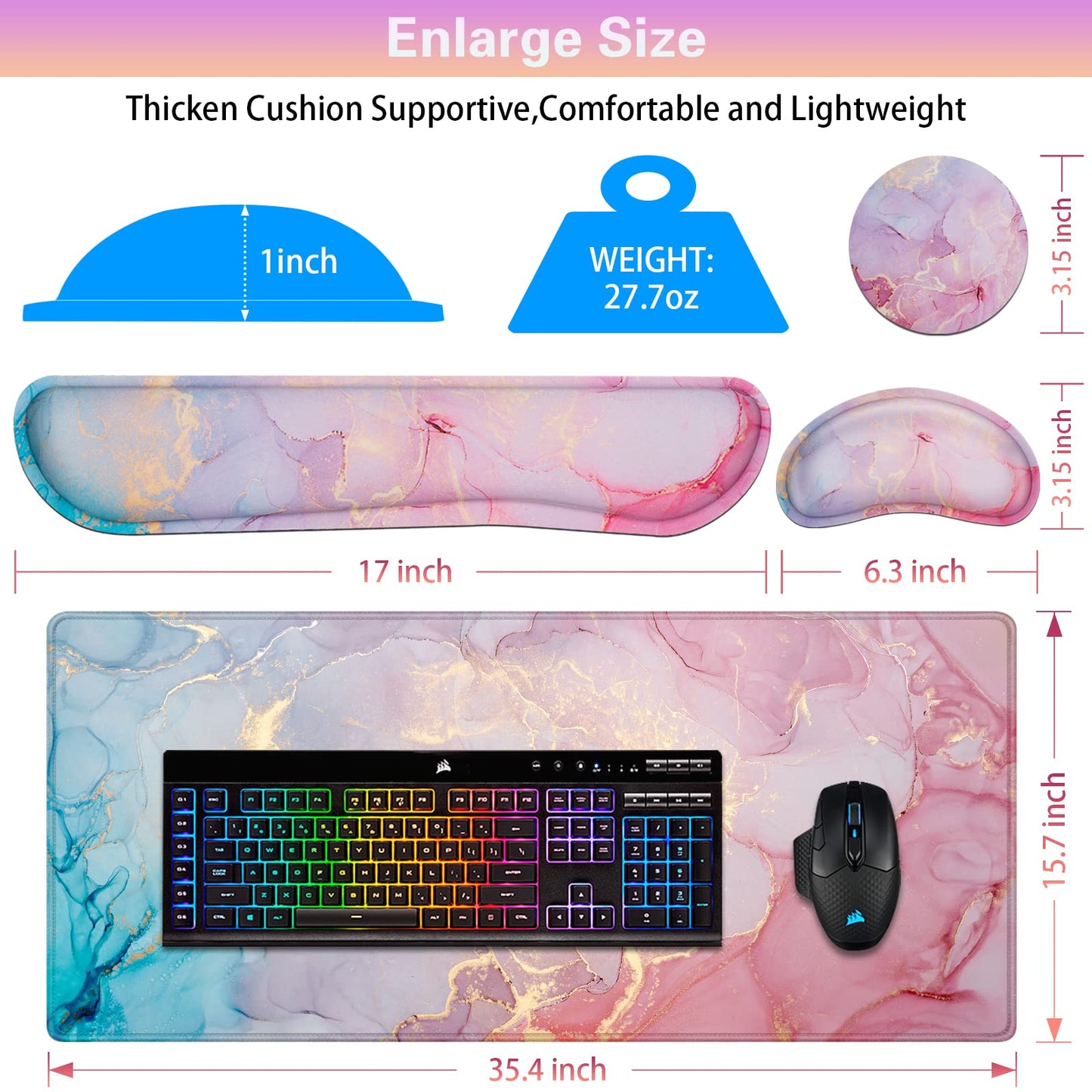Canjoy Desk Mat with Keyboard and Mouse, Desk Pad with Wrist Rest Support