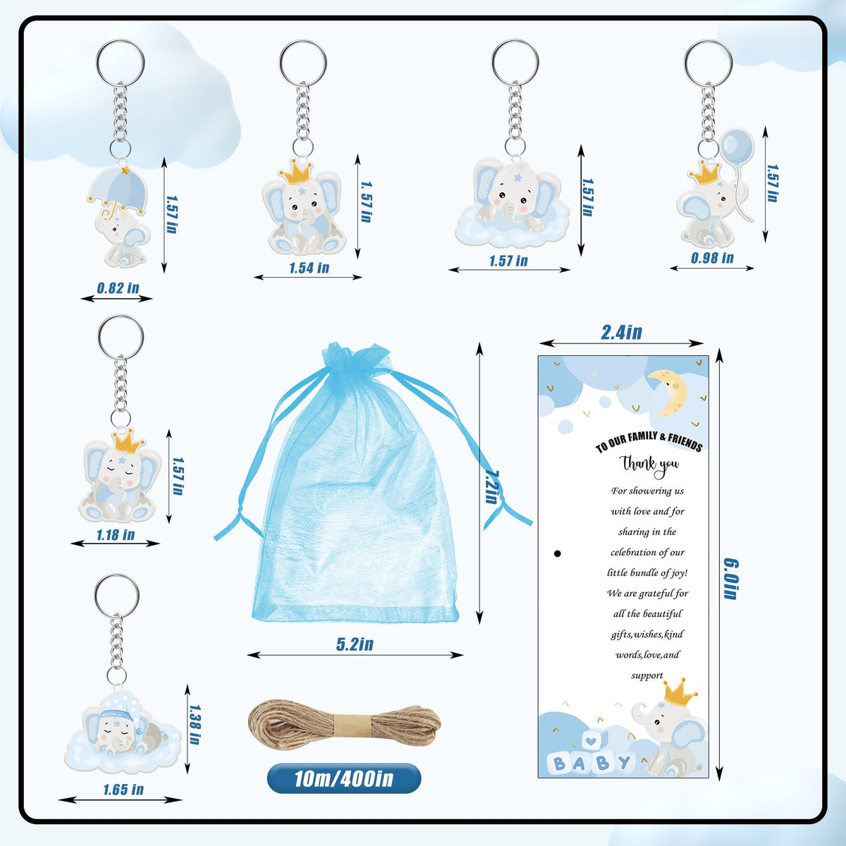 EYNDYN 145 Pieces Baby Shower Favors for Guest Blue Elephant Ballpoint Pens and Keychains Gifts for