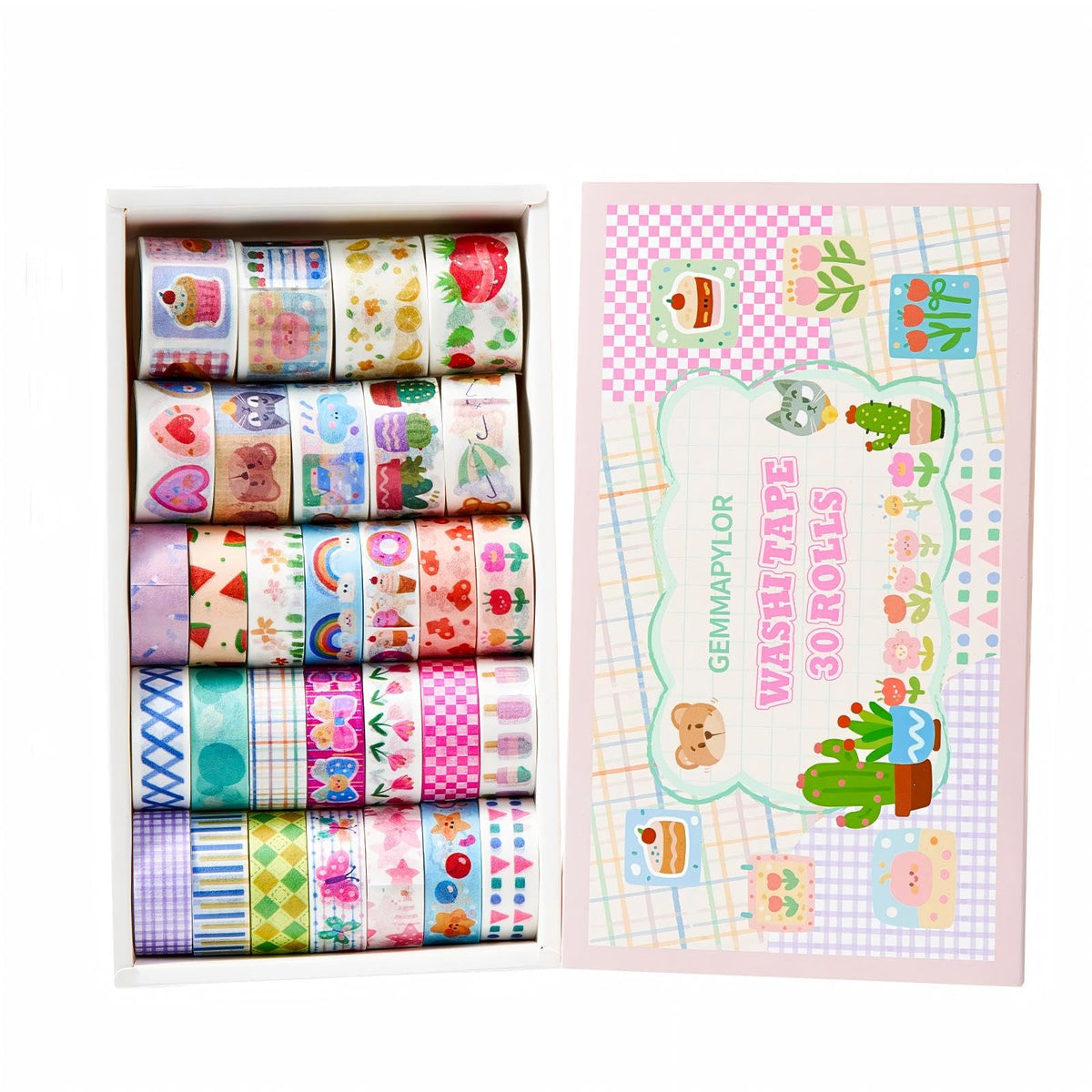 Gemmapylor Kwaii Washi Tape 30 Rolls, Decorative Masking Tape for Junk Journal, Scrapbooking