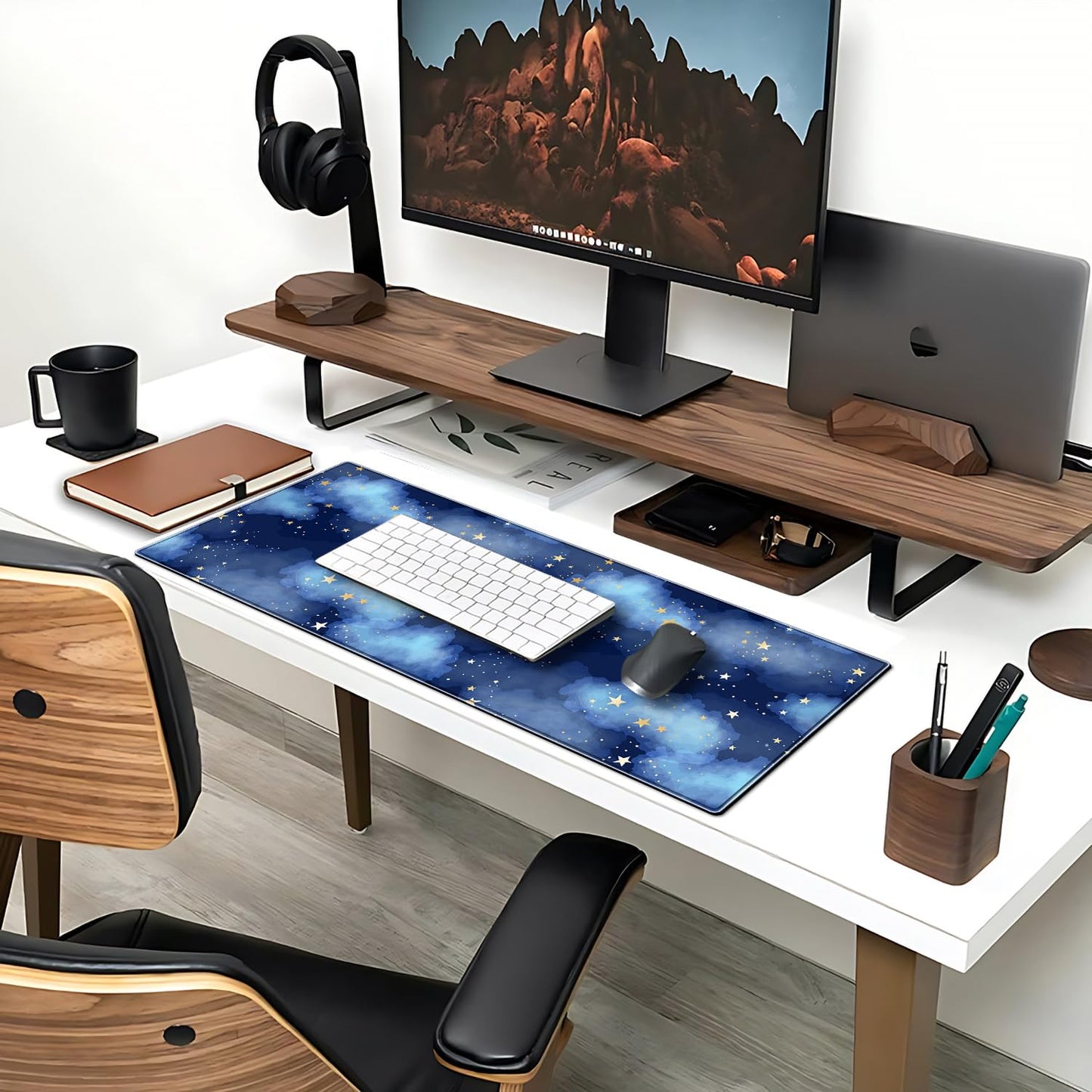 Star Gaming Mouse Pad Night Sky Large Desk Mat, 31.5x11.8 Inch Mousepad Extended Non-Slip Rubber