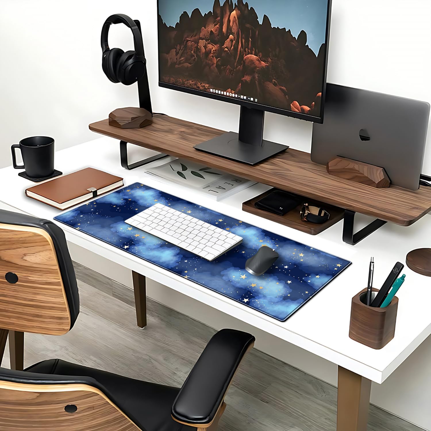 Star Gaming Mouse Pad Night Sky Large Desk Mat, 31.5x11.8 Inch Mousepad Extended Non-Slip Rubber