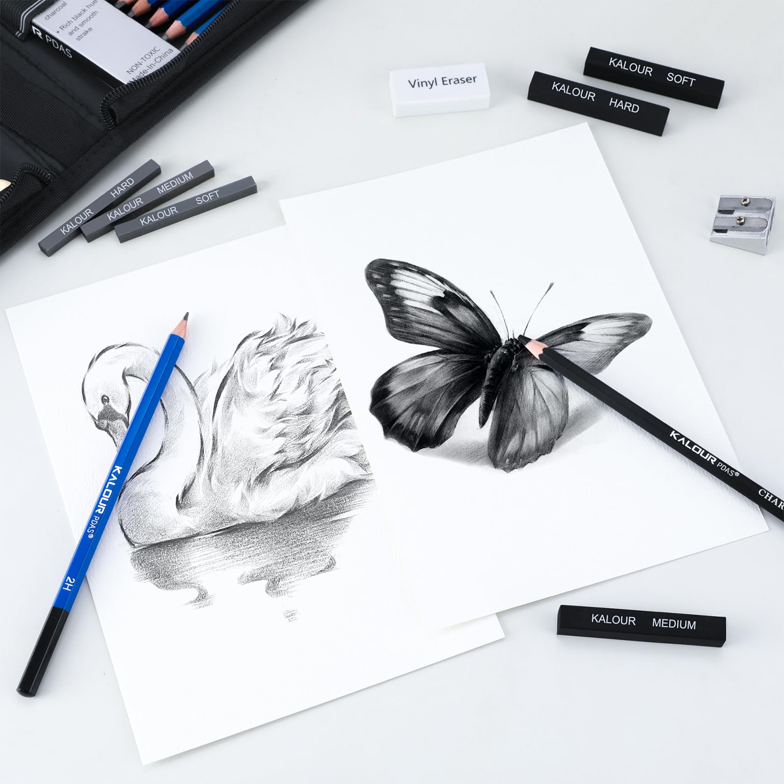 KALOUR PDAS 112 Drawing Set Sketch Kit, Pro Art Supplies with 3-Color Sketchbook, Graphite