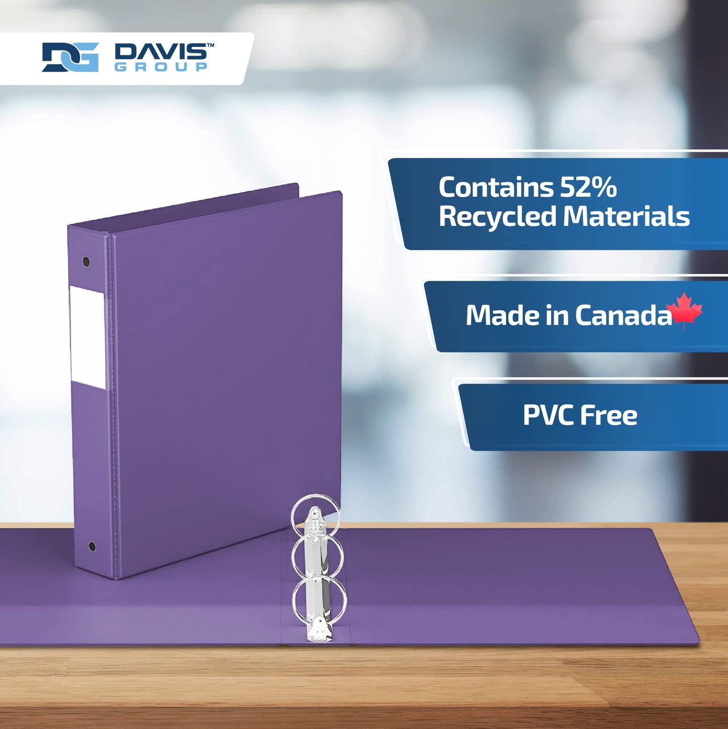 Premium Economy 3-Ring Binder, Spine Label, 1.5" Round Rings, Purple, 6 Pk