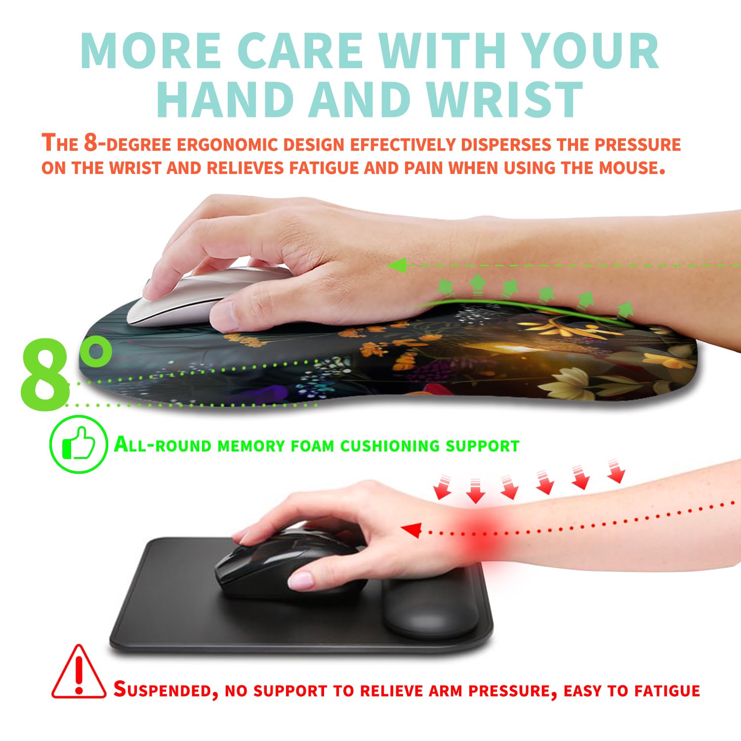 Kuosgm Ergonomic Mouse Pad Wrist Support with Memory Foam Massage Bulge, Carpal Tunnel Pain Relief