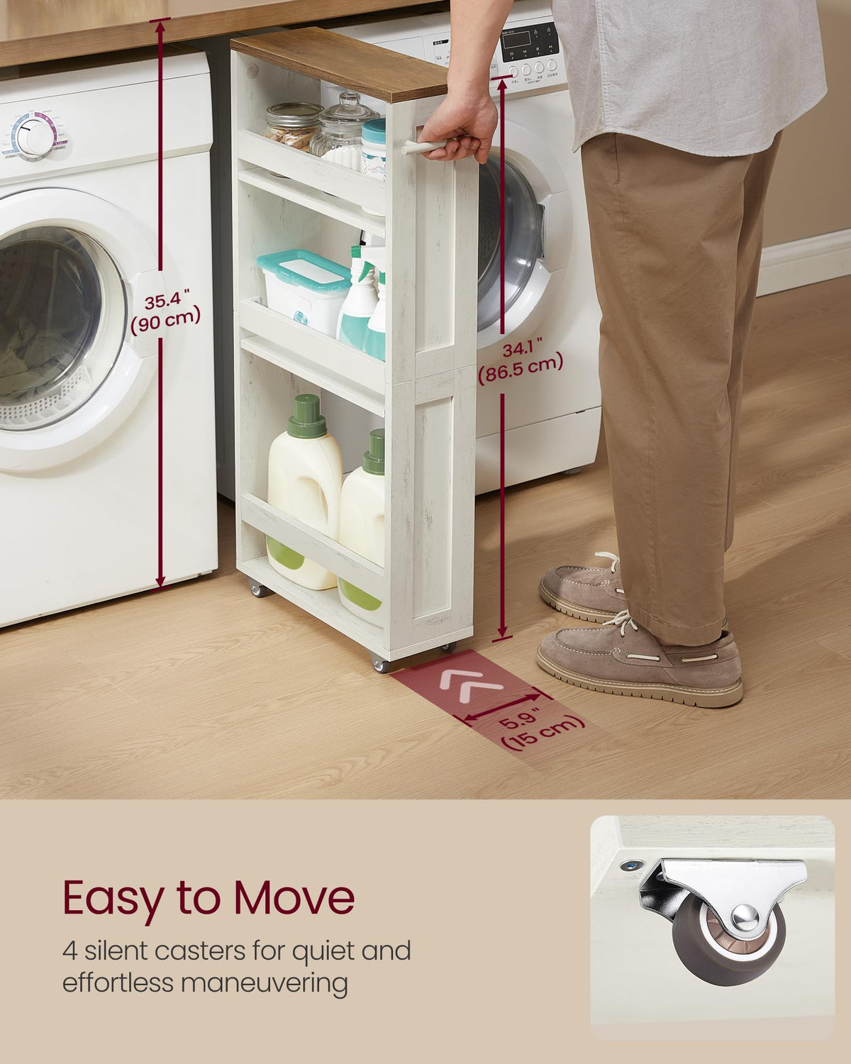 VASAGLE 4-Tier Slide-Out Storage Cart, Slim Kitchen Cart with Wheels