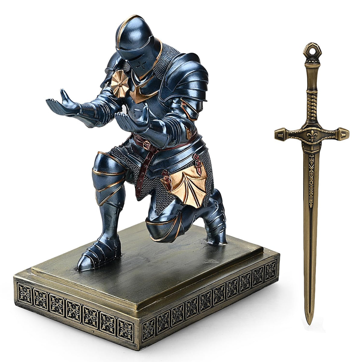 Medieval Warrior Knight Pen Holder Fun Desk Accessories Paperweight Blue