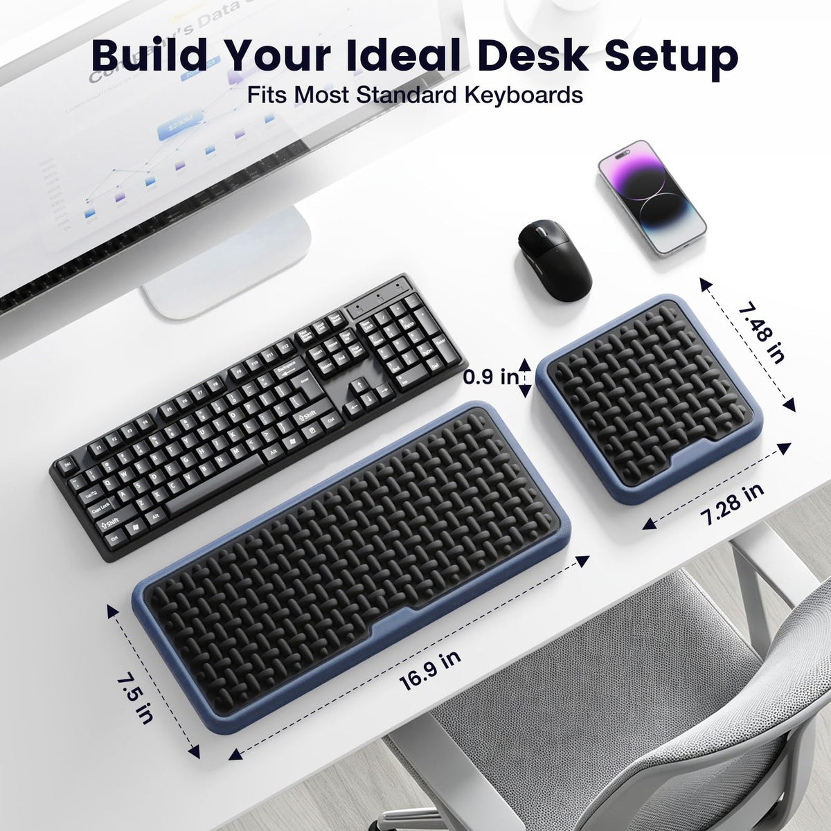 MEKASS Extra Large Wide Wrist Rest Set for Keyboard and Mouse, Ergonomic Memory Foam Wrist Support
