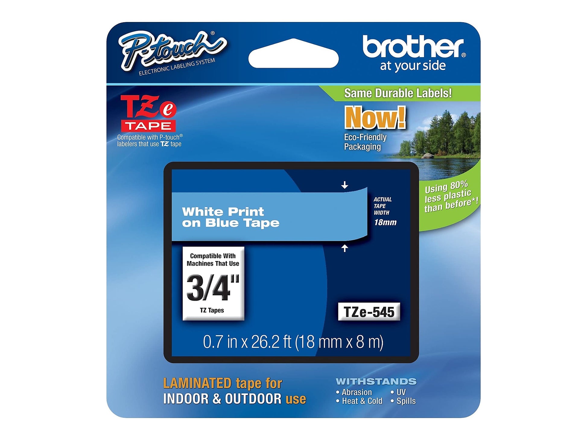 Brother Genuine P-Touch TZE-545 Tape, 3/4" (0.7") Standard Laminated P-Touch Tape, White on Blue