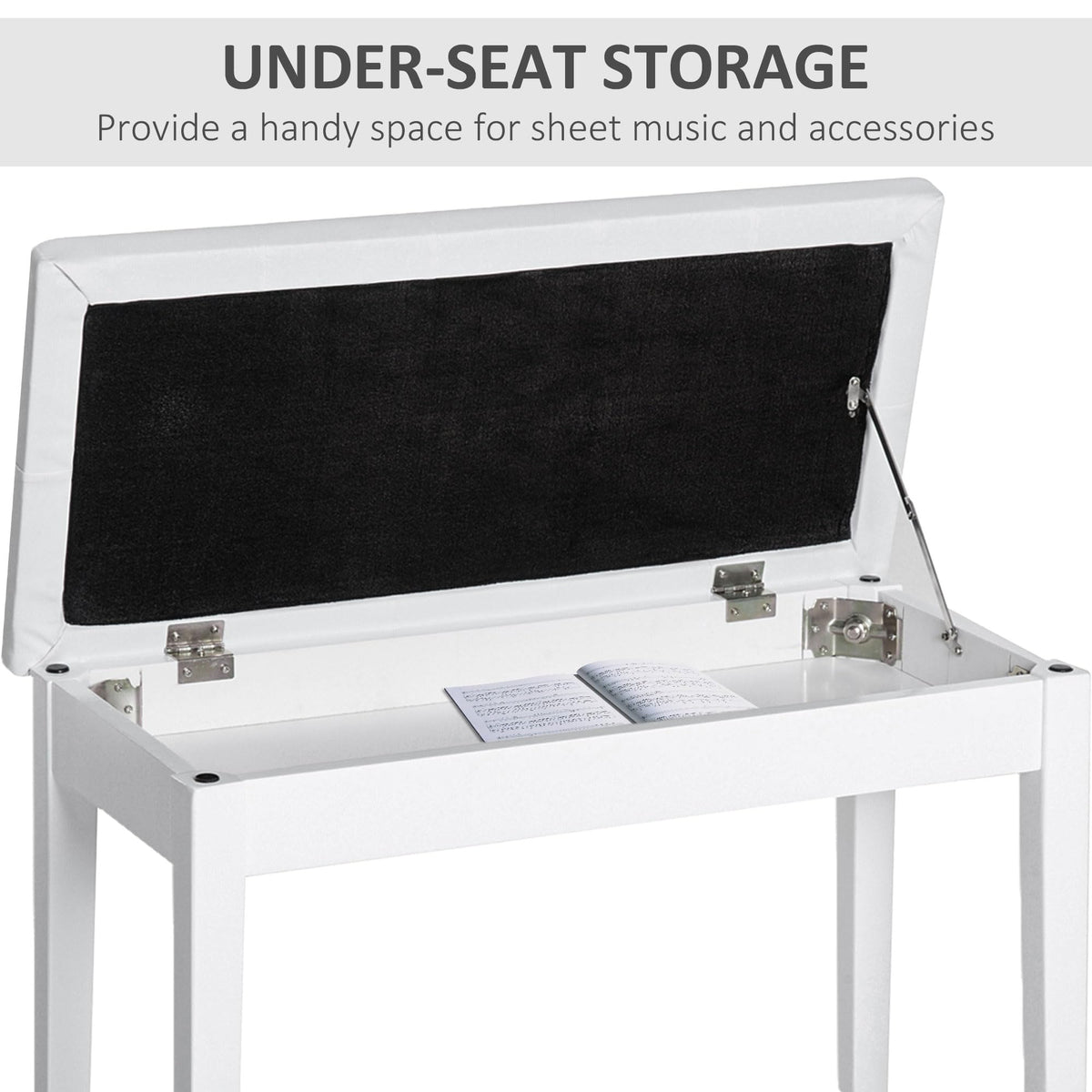 HOMCOM Piano Bench with Faux Leather Padded Cushion, White