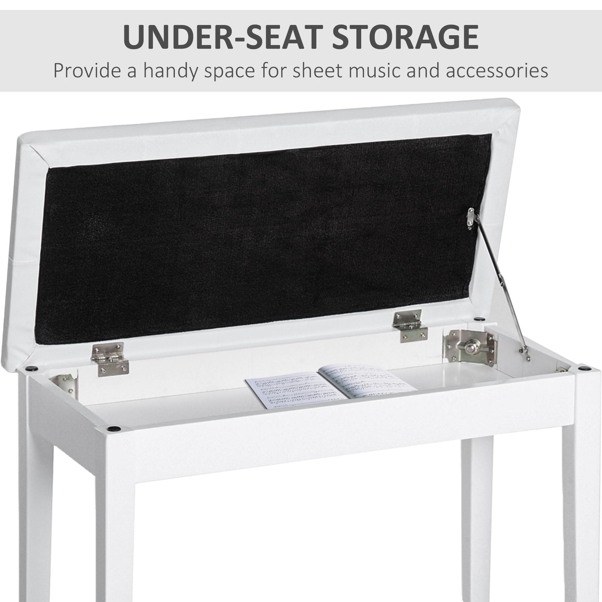 HOMCOM Piano Bench with Faux Leather Padded Cushion, White