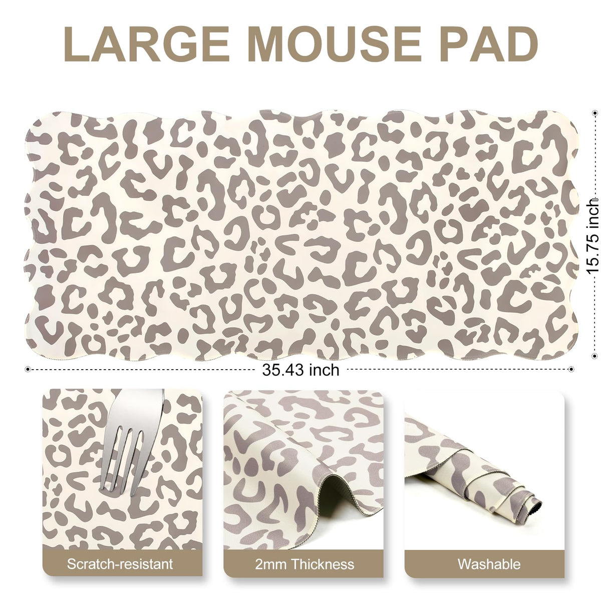 L-SPOUTTO Beige Leopard Mouse Pad,Scalloped Desk Mat XXL Gaming Mousepad